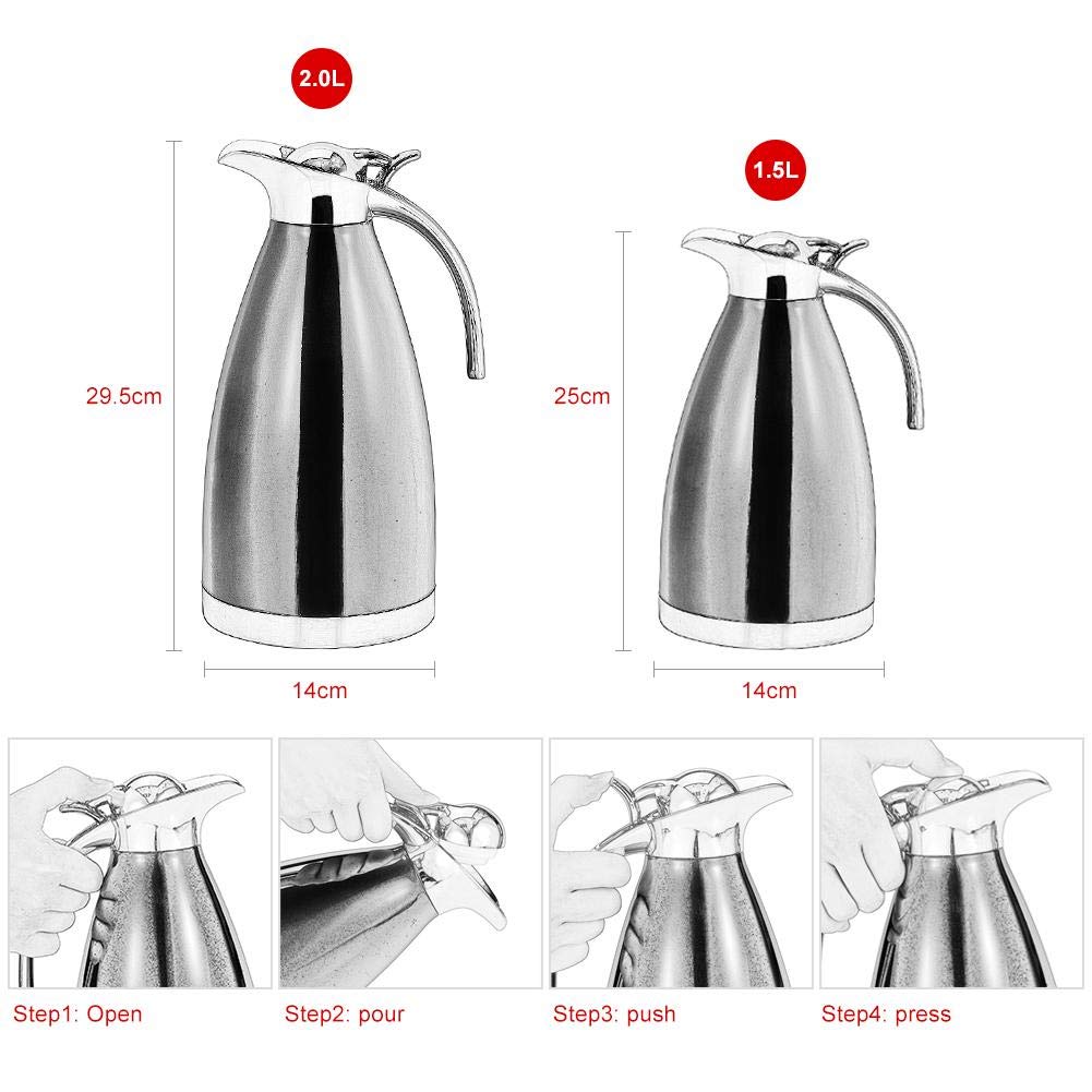Premium 2L Red Stovetop Tea Kettle & Insulated Coffee Thermos - Double Wall Stainless Steel Tea Pot & Beverage Dispenser for Home, Office & Outdoor Use