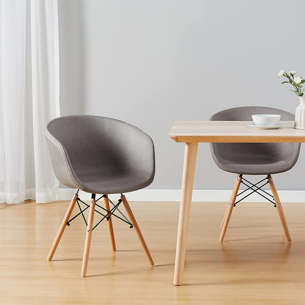 Mid Century Modern Dining Chairs Set of 2 - Upholstered Armrest Chairs with Metal Legs for Living Room, Dining Room & Makeup Area - Grey Contemporary Home Furniture