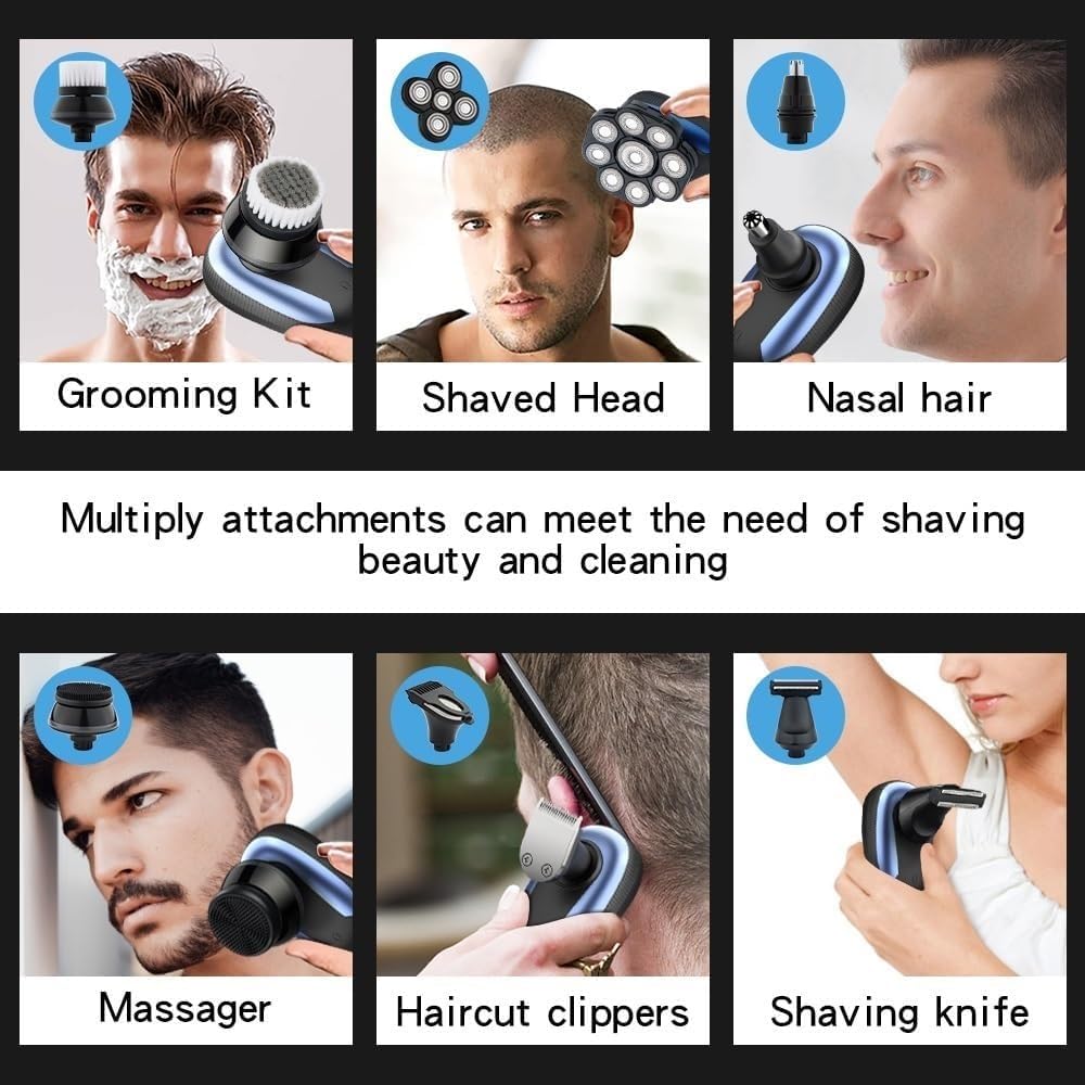 6-in-1 IPX7 Waterproof Electric Shaver for Bald Men - Rechargeable Beard Trimmer & Hair Clipper Kit | Perfect for Head Shaving, Facial Grooming & Travel Use