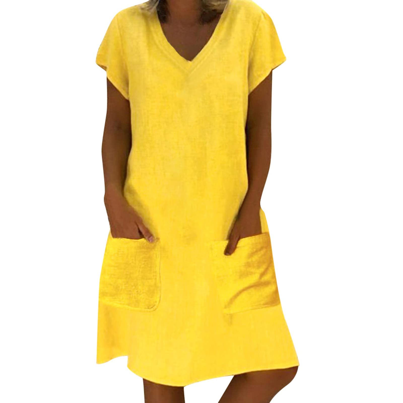 Sexy V-Neck Short Sleeve Summer Dress for Women - Solid Color Casual Pocket Dress with Flattering Fit | Perfect for Date Night, Beach Vacation & Cocktail Parties