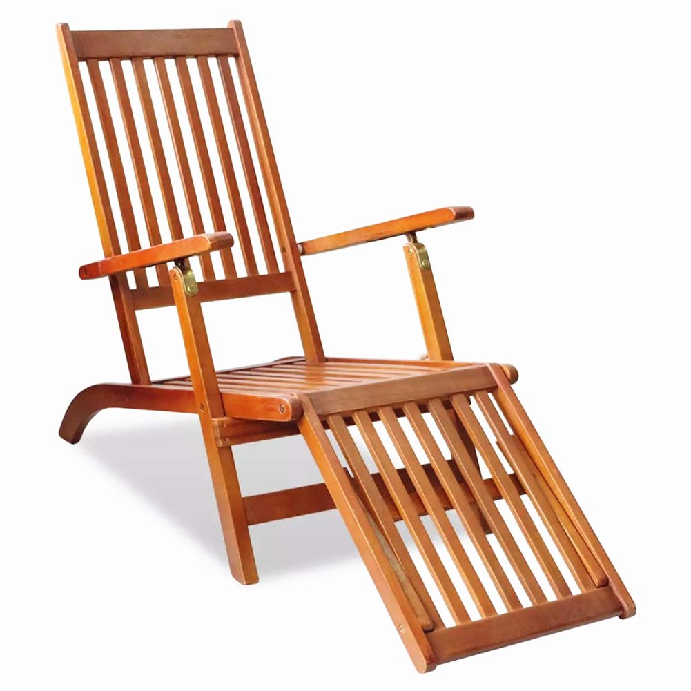Premium Acacia Wood Outdoor Lounge Chair with Adjustable Footrest - 66
