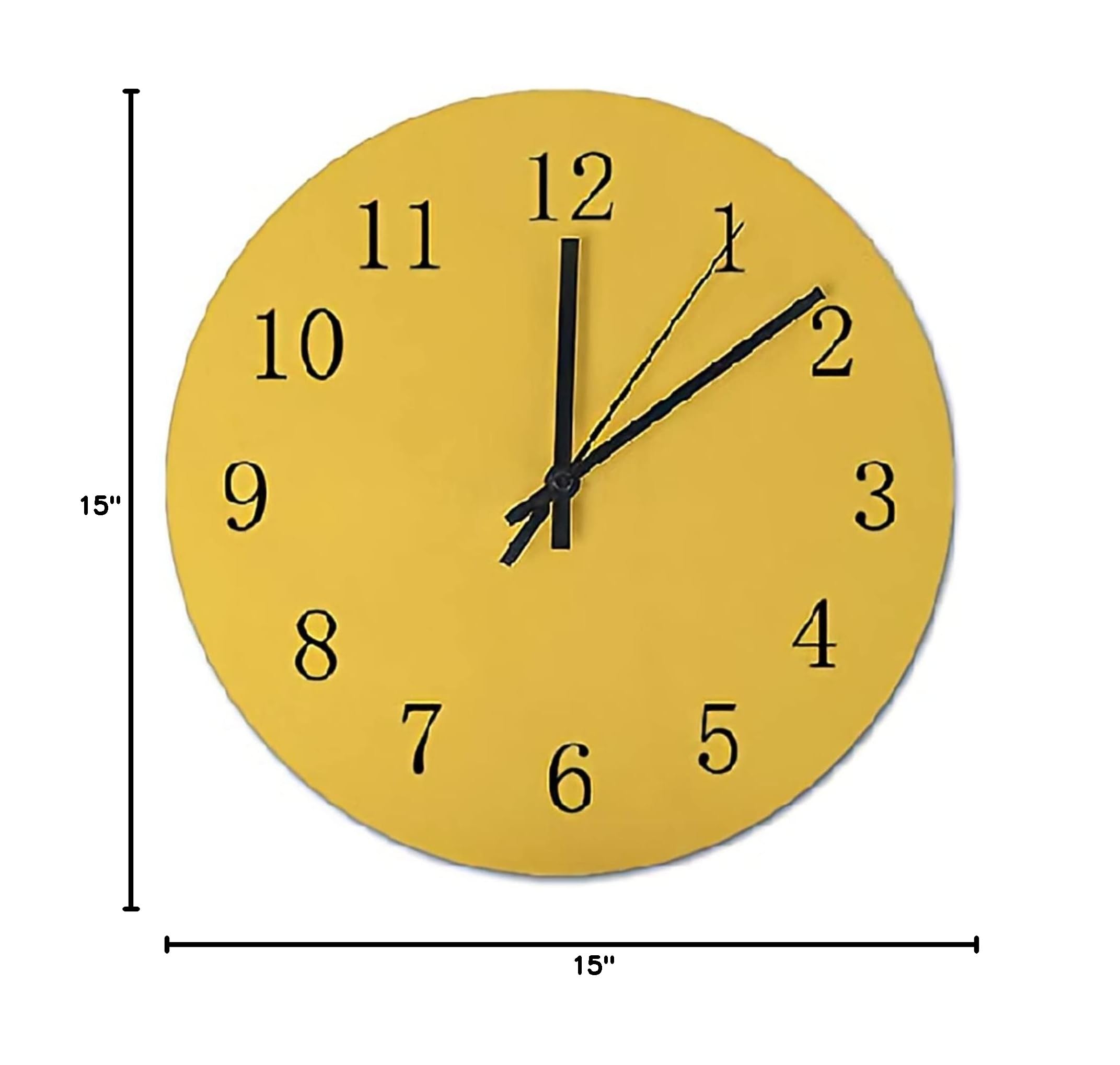Mustard Yellow Wooden Round Wall Clock - 15 Inch Silent Battery Operated Large Decorative Kitchen Clock - Perfect for Living Room, Bedroom & Office Decor
