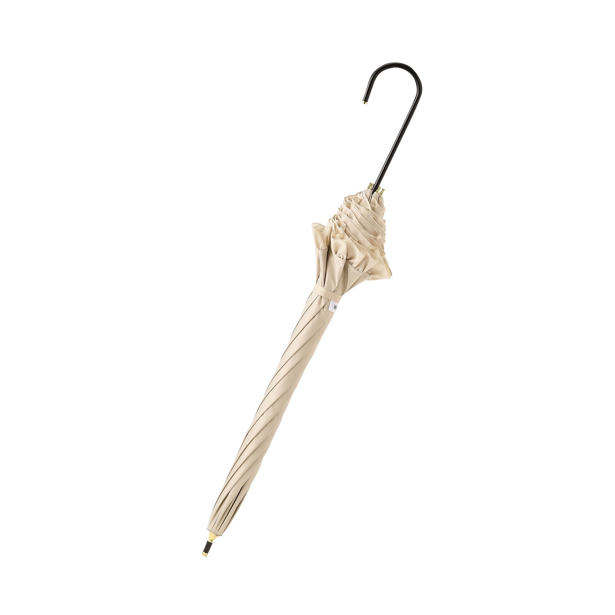 Classic Frill Long Umbrella Beige - Elegant Waterproof Windproof Ladies Parasol for Rainy Days & Outdoor Events