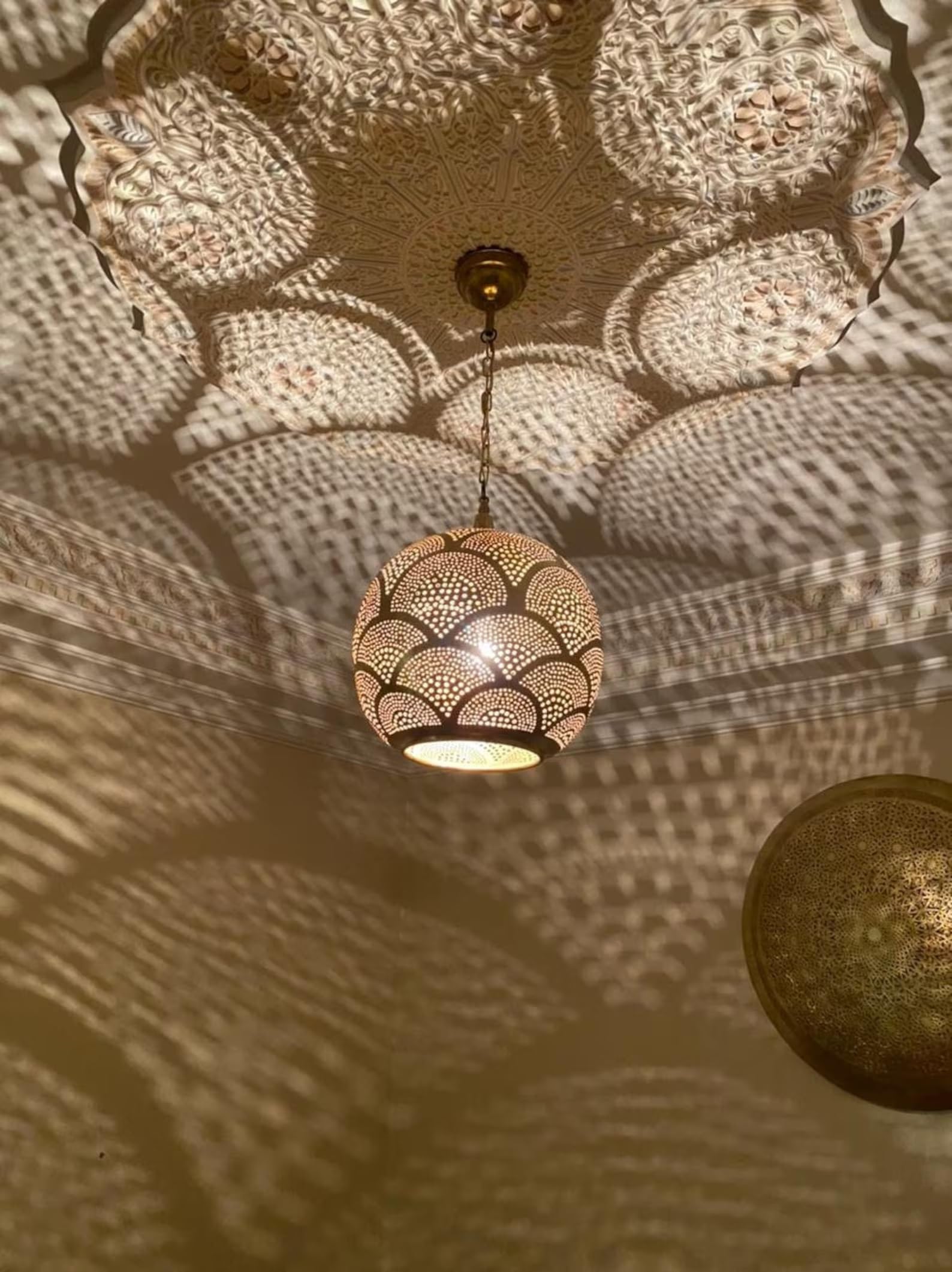 Vintage Moroccan Rustic Pendant Light Fixture - Handcrafted Gold Chandelier for Dining Room, Farmhouse Kitchen & Living Room Lighting - Boho Home Decor with Unique Maximalist Design | Perfect for Farmhouse, Bohemian & Eclectic Interior Styles