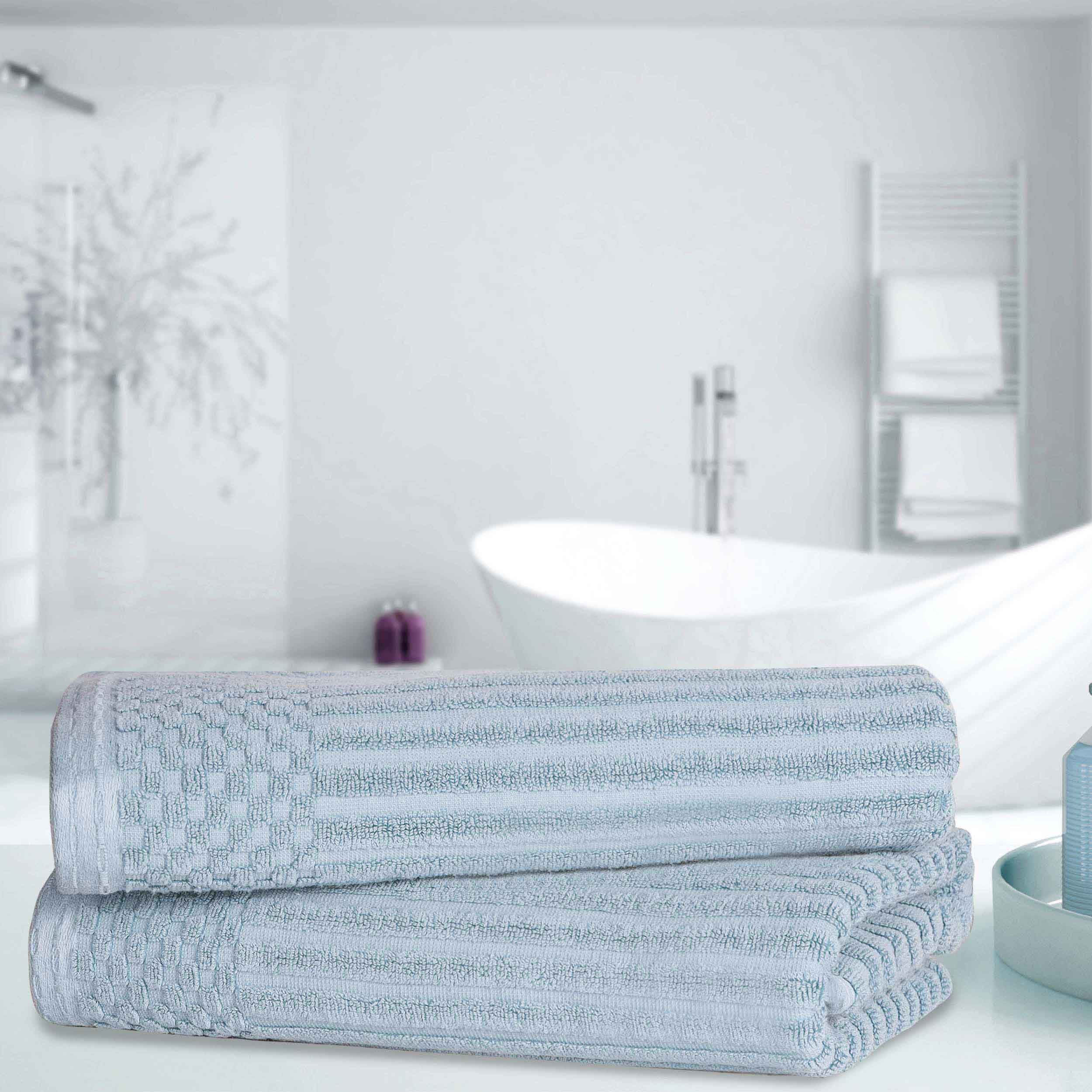 Premium Cotton Ribbed Textured Bath Towel Set - Ultra Absorbent 2-Piece Towel Collection for Spa, Bath & Luxury Home Use