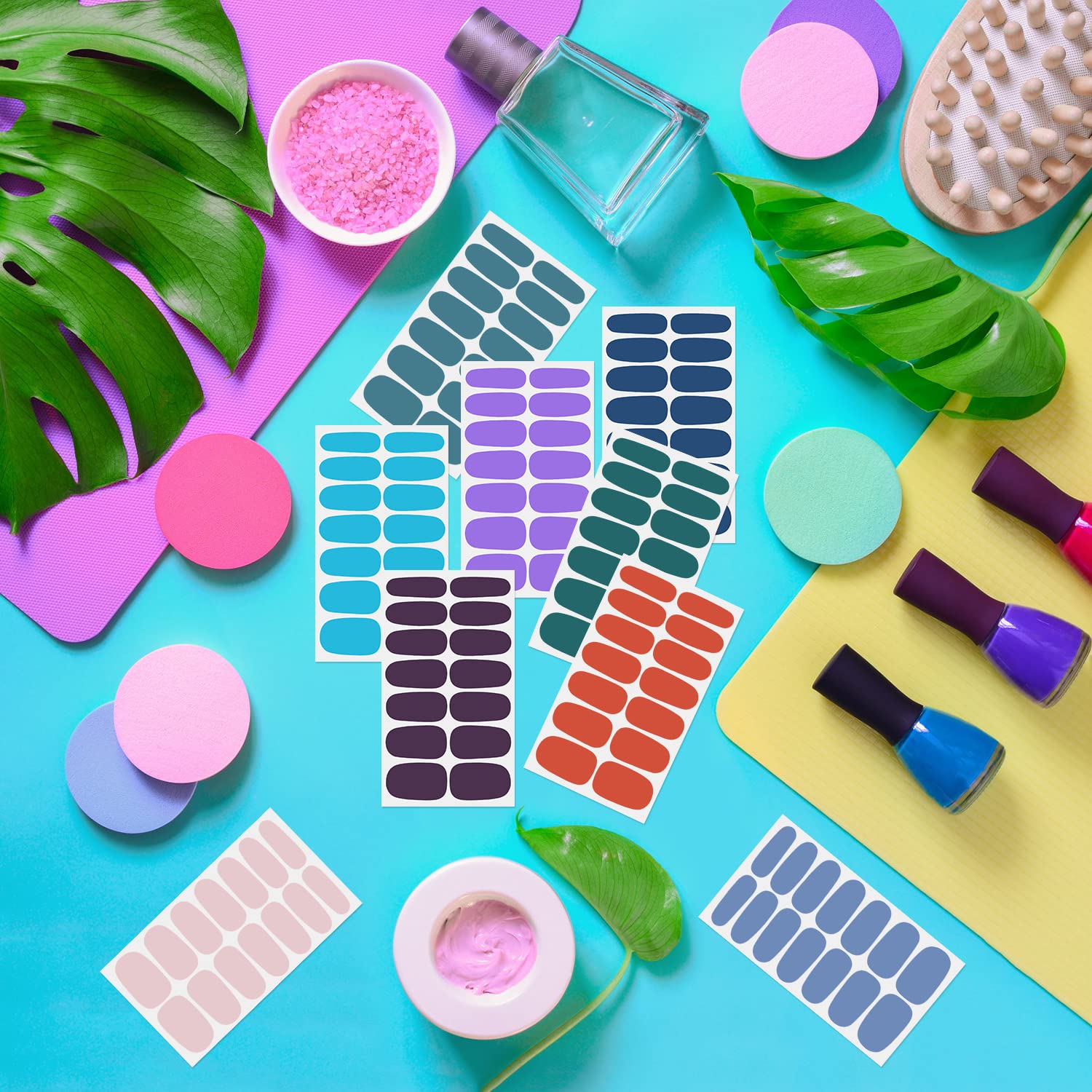 DANNEASY 24 Sheets Nail Polish Stickers - Full Cover Nail Wraps for Women, Solid Color Gel Nail Strips, Self-Adhesive Fingernail Stickers Manicure Kit with Nail File & Cuticle Stick - Perfect for Home Manicures, Parties & Gifts