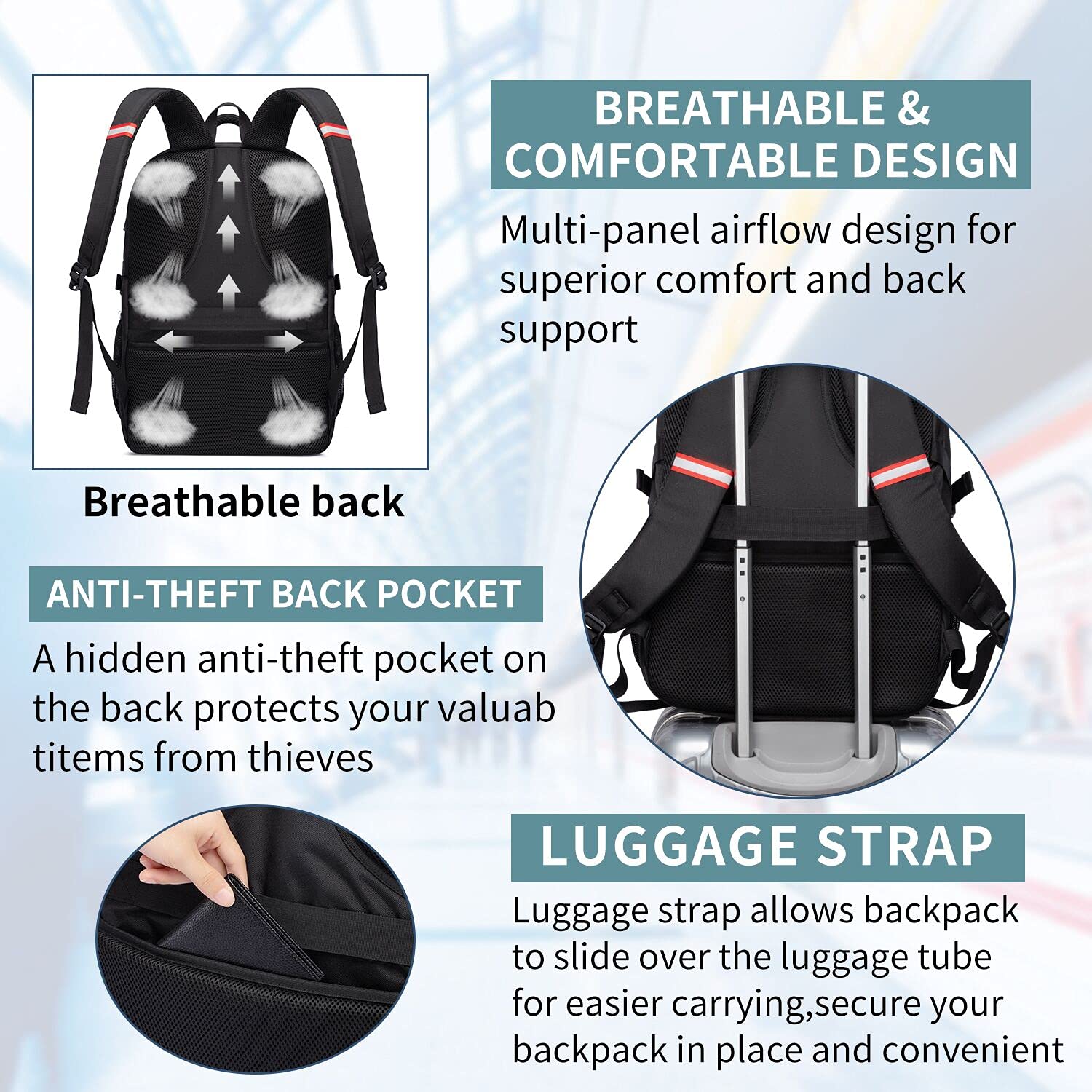 Extra Large Travel Laptop Backpack for Men & Women - USB Charging Port, Water Resistant, TSA Friendly Business Work Backpack - Fits 17.3 Inch Laptop & Notebook - Perfect for College Students, Office Commute & Air Travel