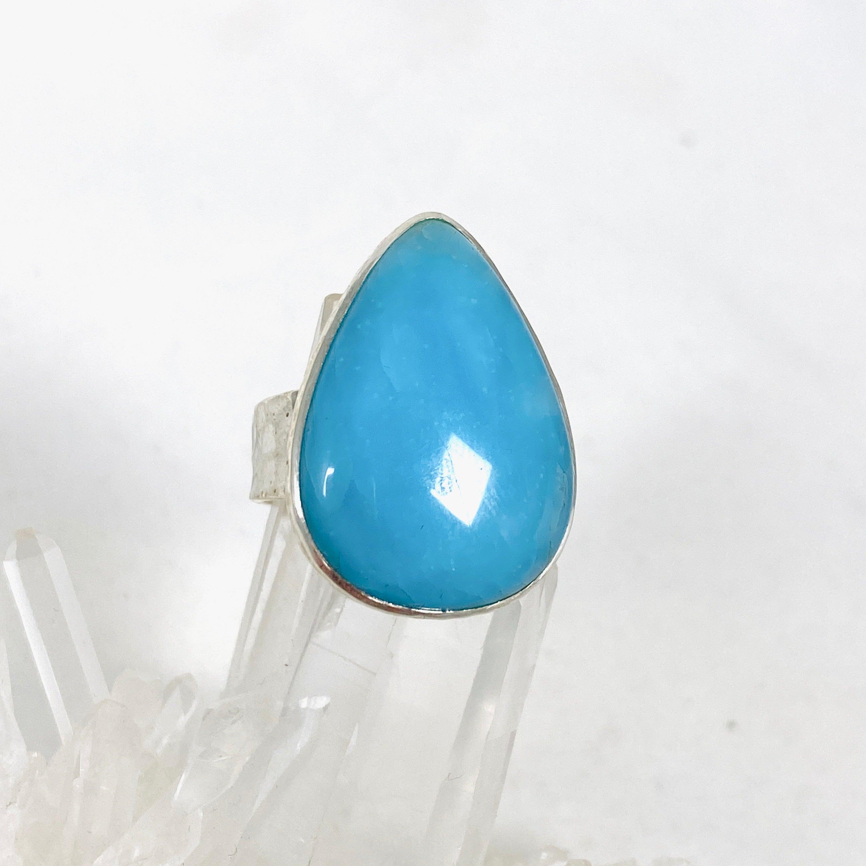 Natural Hemimorphite Teardrop Hammered Band Ring - Size 9 - KRGJ3117 - Boho Chic Jewelry for Women, Perfect for Everyday Wear & Special Occasions