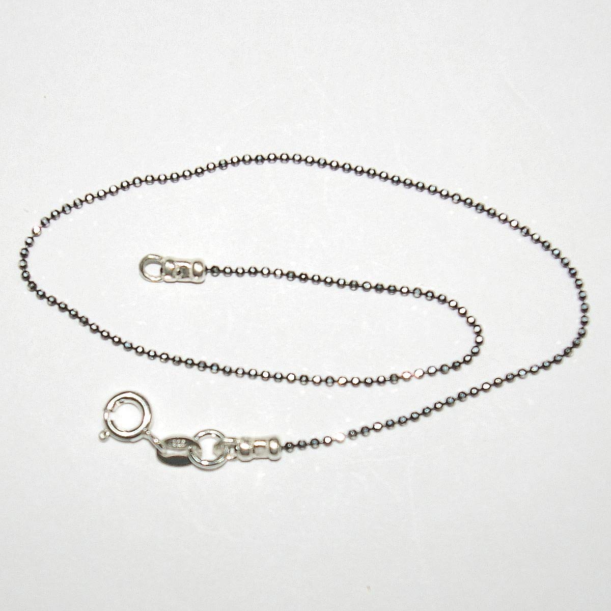 1.2mm Black Faceted Diamond Cut Sterling Silver 925 Ball Chain Anklet Bracelet - Handmade Custom Sizing for Women, Perfect for Beach Vacations & Summer Outfits