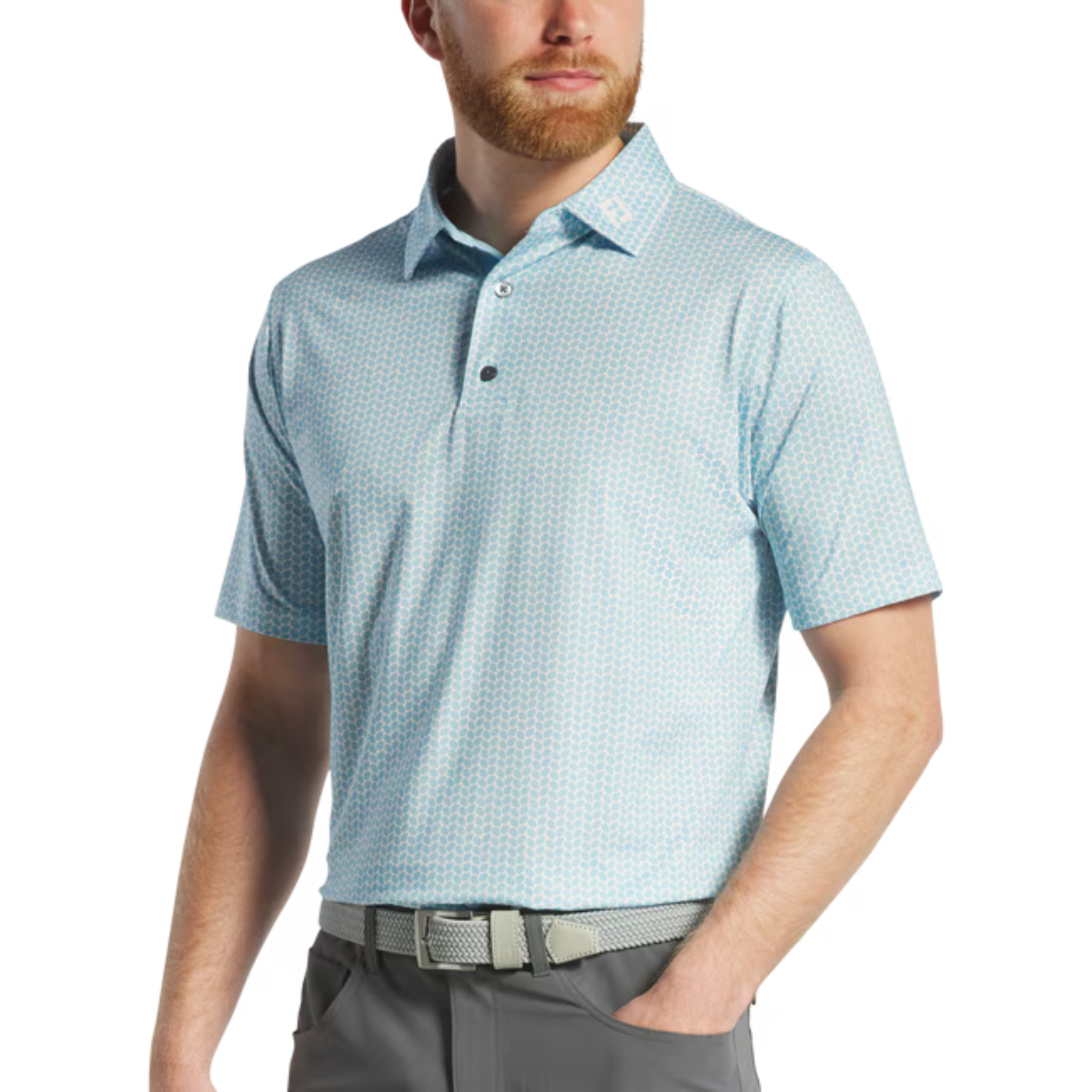 FootJoy Men's Leaf Print Lisle Polo Shirt - Breathable Golf & Casual Wear for Summer Outdoor Activities