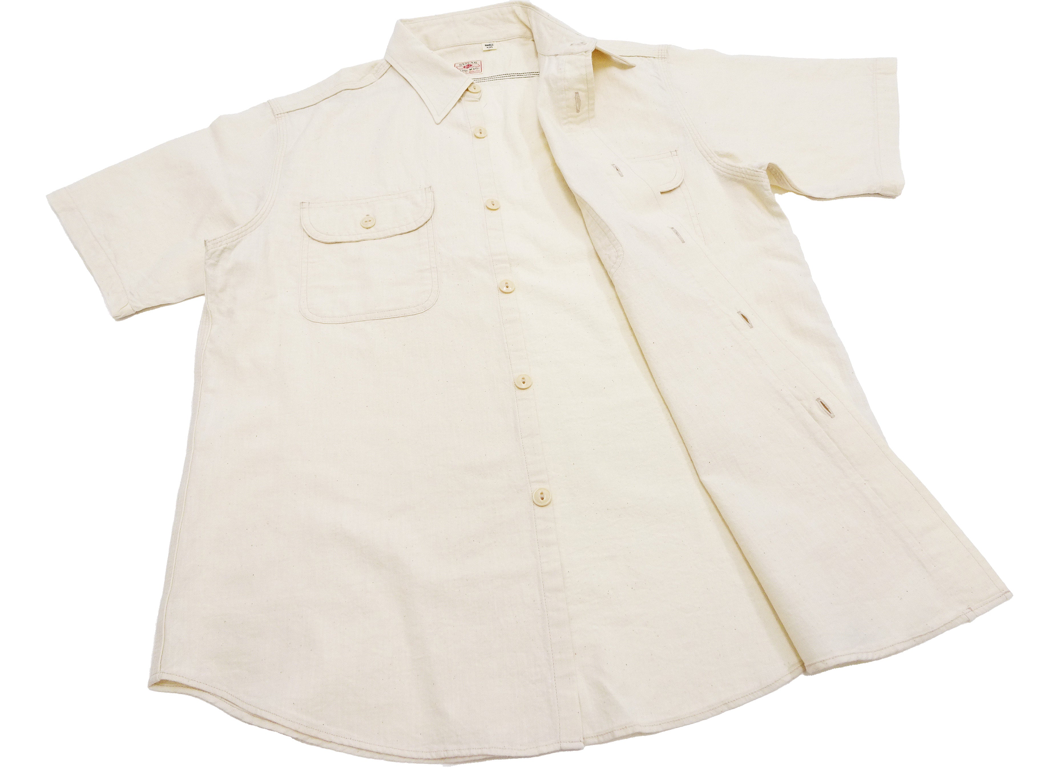 Men's Casual Short Sleeve Sugar Cane Ecru Chambray Button-Up Shirt | Breathable Work Shirt | SC37942 401 Ecru One Wash | Perfect for Office, Outdoor & Summer Wear