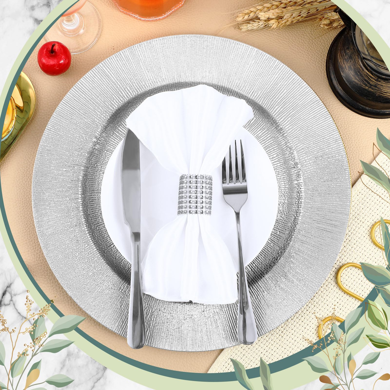 Tanlade 100 Pcs Silver Charger Plates Bulk - 13 Inch Round Plastic Wedding Dinner Plates, Elegant Reusable Table Setting for Wedding Party, Banquet, Holiday & Formal Events - Perfect for Table Decorations & Buffet Serving