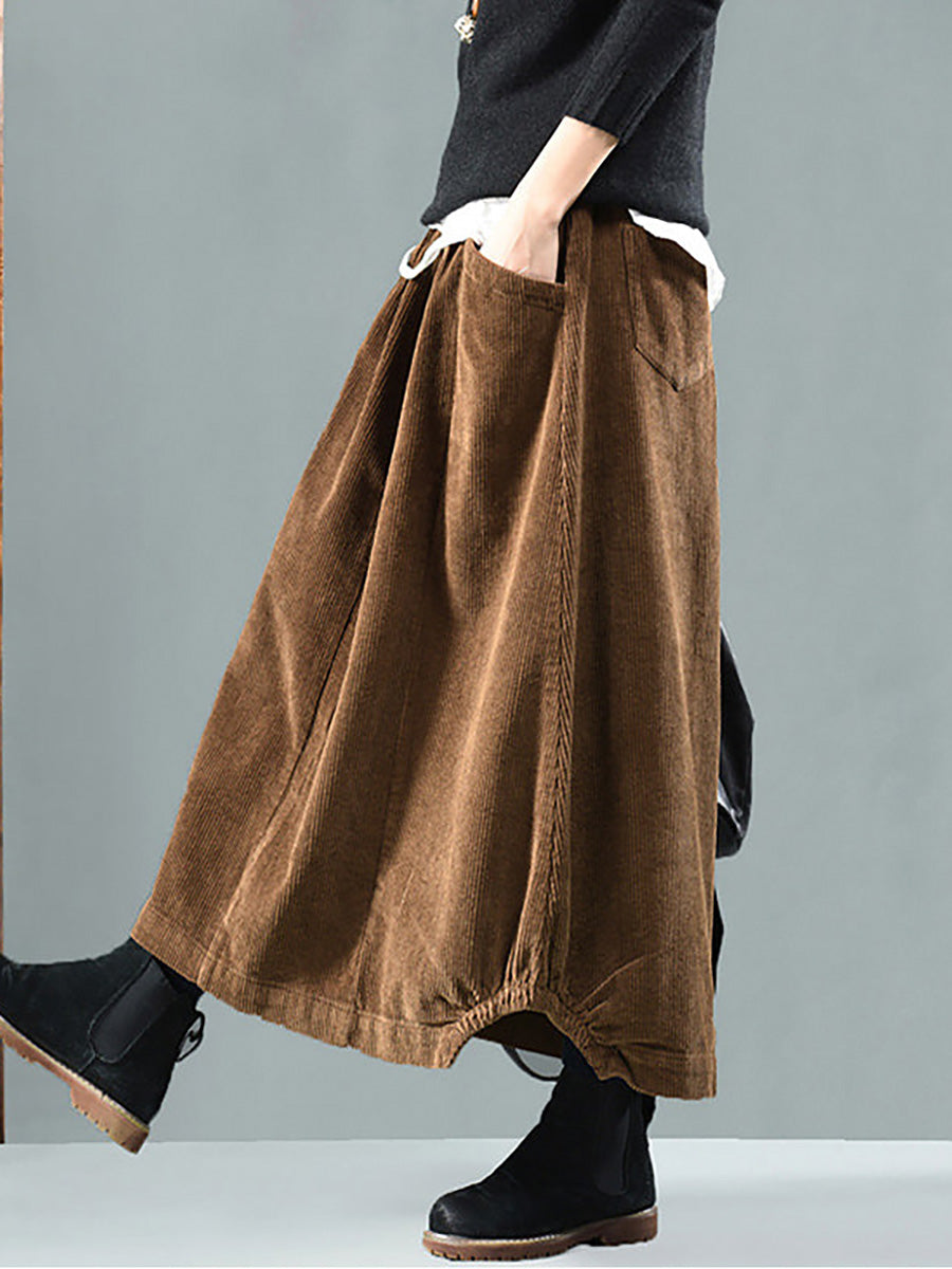 Plus Size Elastic Waist Corduroy Skirt for Women - Mid-Calf Length Spring Outfit - Perfect for Casual Wear, Office & Date Nights