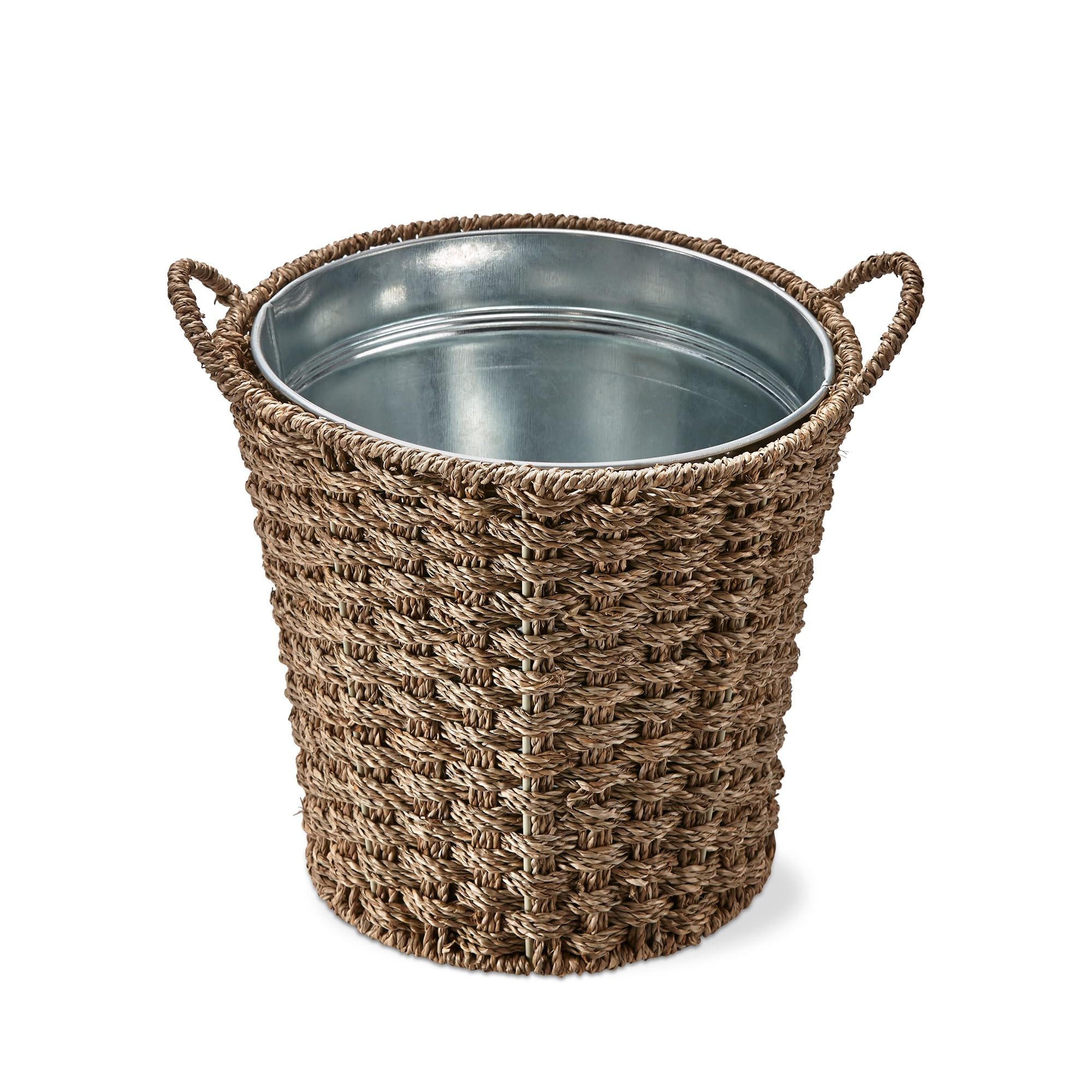 TAG Seagrass Basketweave Ice Bucket - Natural Brown Rattan Cooler for Chilling Wine, Beer & Beverages - Perfect for Outdoor BBQ, Picnic, Beach Party & Poolside Gatherings