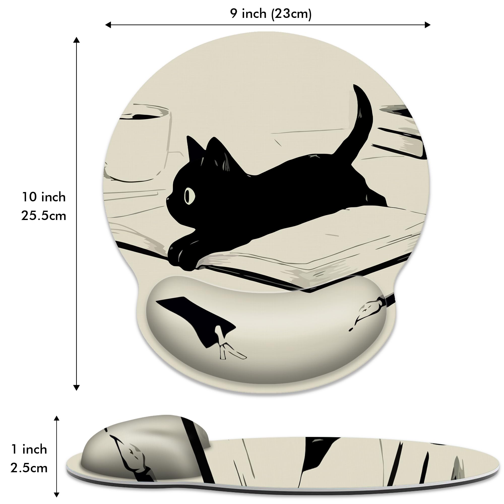 Ergonomic Mouse Pad with Wrist Support - Cute Anime Black Cat Design, Non-Slip Rubber Base for Pain Relief - Perfect for Office, Home, Gaming & Computer Use