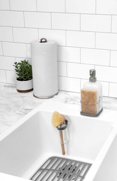 Spectrum 41078 Satin Nickel Paper Towel Holder - 2 Ounce, 1 Count - Modern Kitchen & Bathroom Organizer for Countertop or Wall Mounting