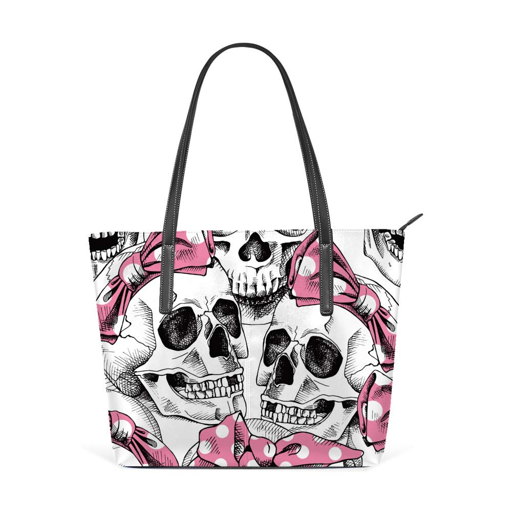 Stylish Leather Tote Bag for Women - Large Capacity Work Shoulder Bag with Skull Decor, Perfect for Office, Travel & Casual Everyday Use