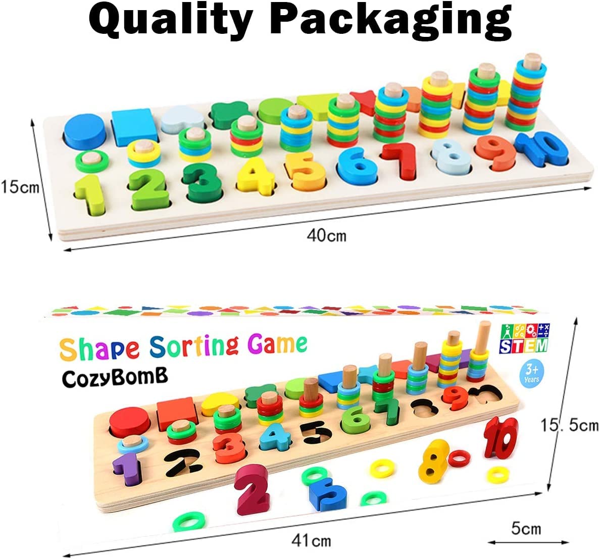 Montessori Wooden Toys for Kids - Number & Shape Stacker Game for Preschool Learning | Birthday & Christmas Gifts
