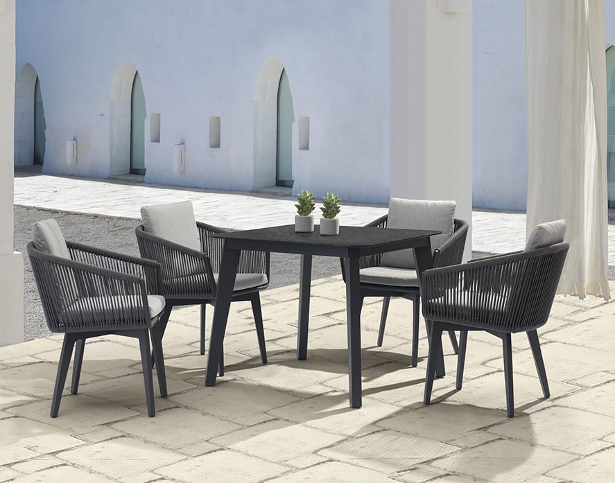 Luxury Couture Jardin Diva Outdoor Square Dining Set in Anthracite - Perfect for Patio, Garden, and Backyard Entertaining