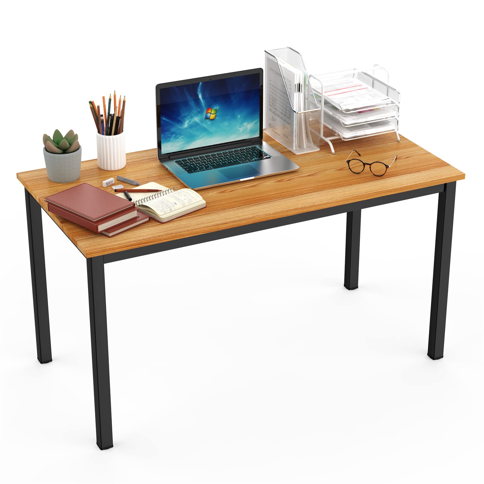 Soges 47 Inch Modern Teak & Black Computer Desk - Home Office, Gaming, Study, Writing Workstation for PC & Laptop | Perfect for Small Spaces & Remote Work