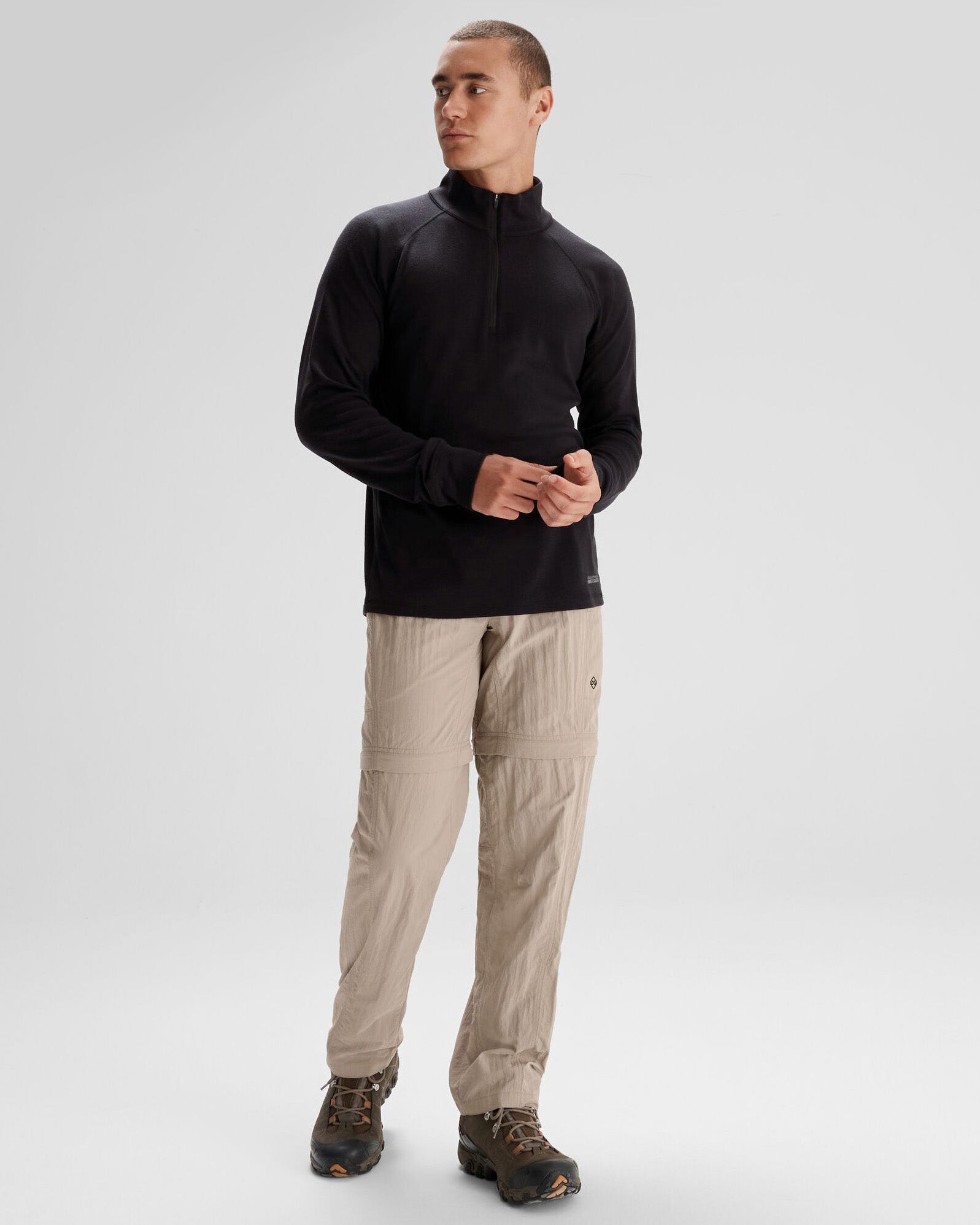 Men's K Merino 250 Quarter Zip Long Sleeve Base Layer - Black Stingray - Perfect for Hiking, Skiing & Winter Outdoor Activities