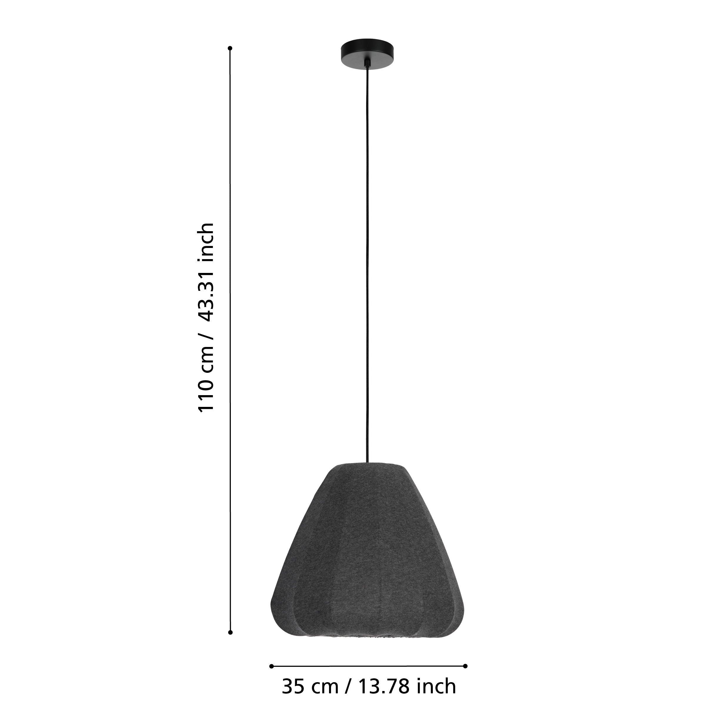 Eglo Barlaston Black Grey Fabric Ceiling Pendant Light - Modern Hanging Fixture for Dining Room, Kitchen Island & Living Room Decor