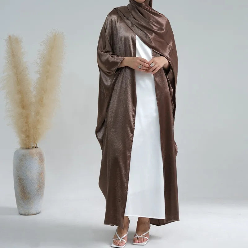 Stylish Batwing Sleeve Open Front Cardigan Abaya Dress with Matching Hijab Scarf - Perfect for Prayer, Modest Fashion, and Special Occasions