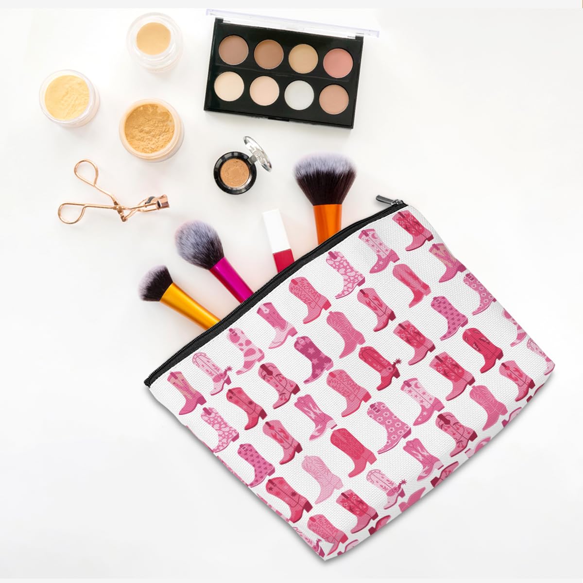 Western Cowgirl Makeup Bag - Pink Cowboy Boots Design Cosmetic Bag for Women | Country Music & Cowgirl Gifts | Perfect for Birthday, Christmas & Friend Gifts | Great for Travel, Makeup Storage & Western Theme Parties