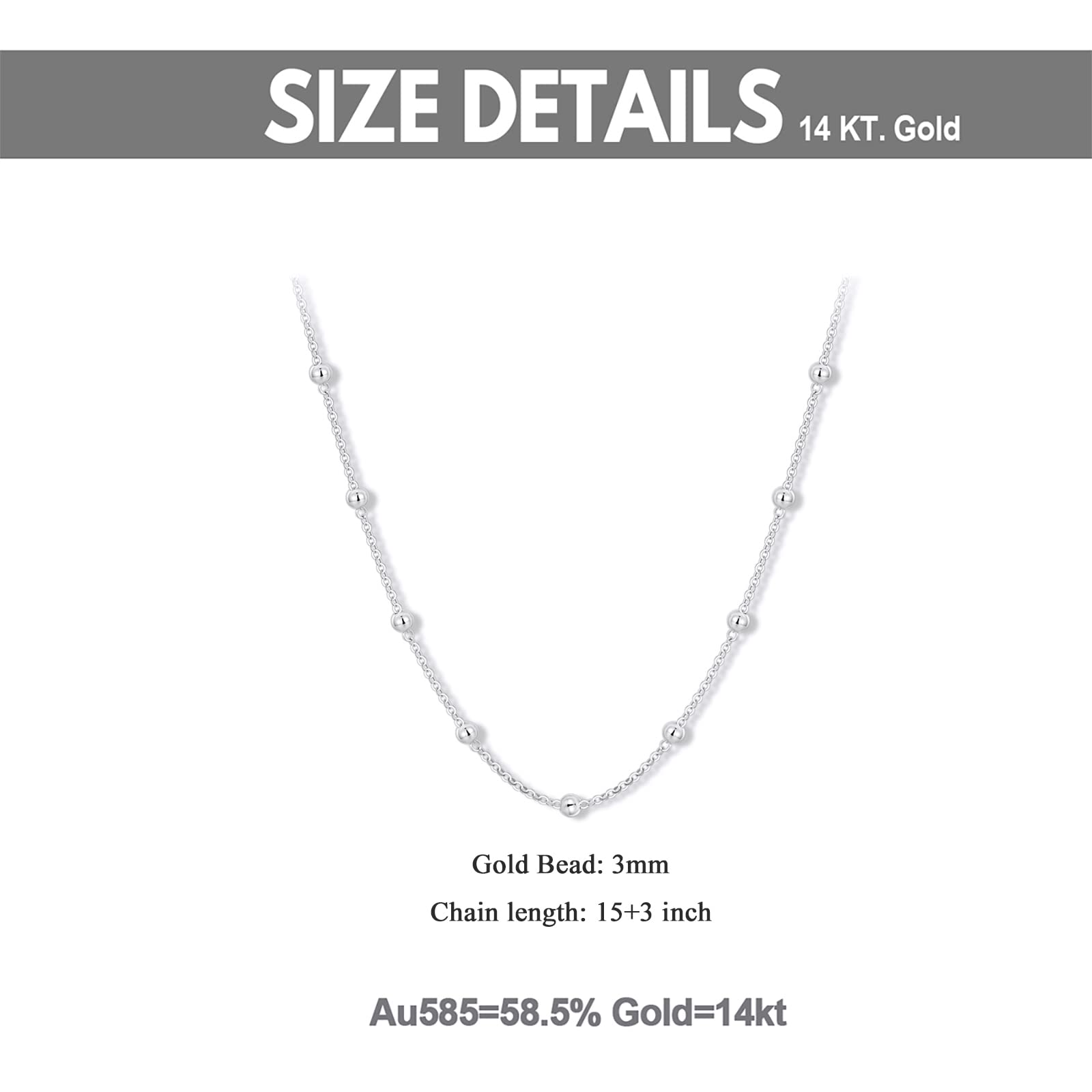 14K Gold Bead Choker Necklace for Women - 3mm Ball Chain, 15-18 Inch Adjustable, Elegant Layering Jewelry Gift for Her - Perfect for Weddings, Parties & Everyday Wear