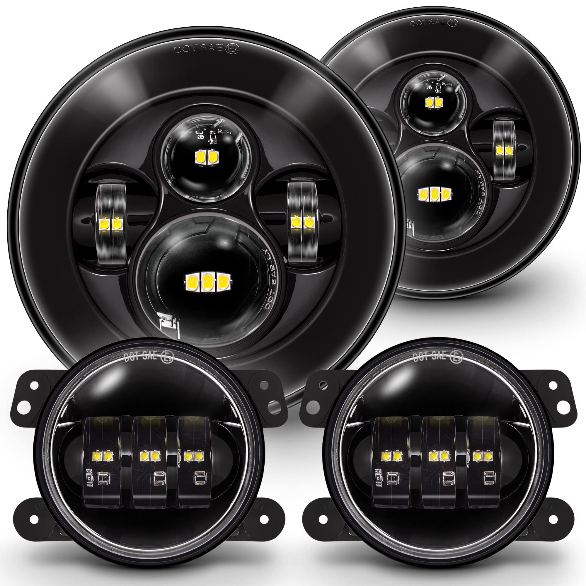 TRUE MODS 7-inch LED Headlights & 4-inch Fog Lights Kit for Jeep Wrangler JK Unlimited (2007-2018) - High/Low Beam Sealed Beam Replacement - Off-Road & Night Driving Upgrade