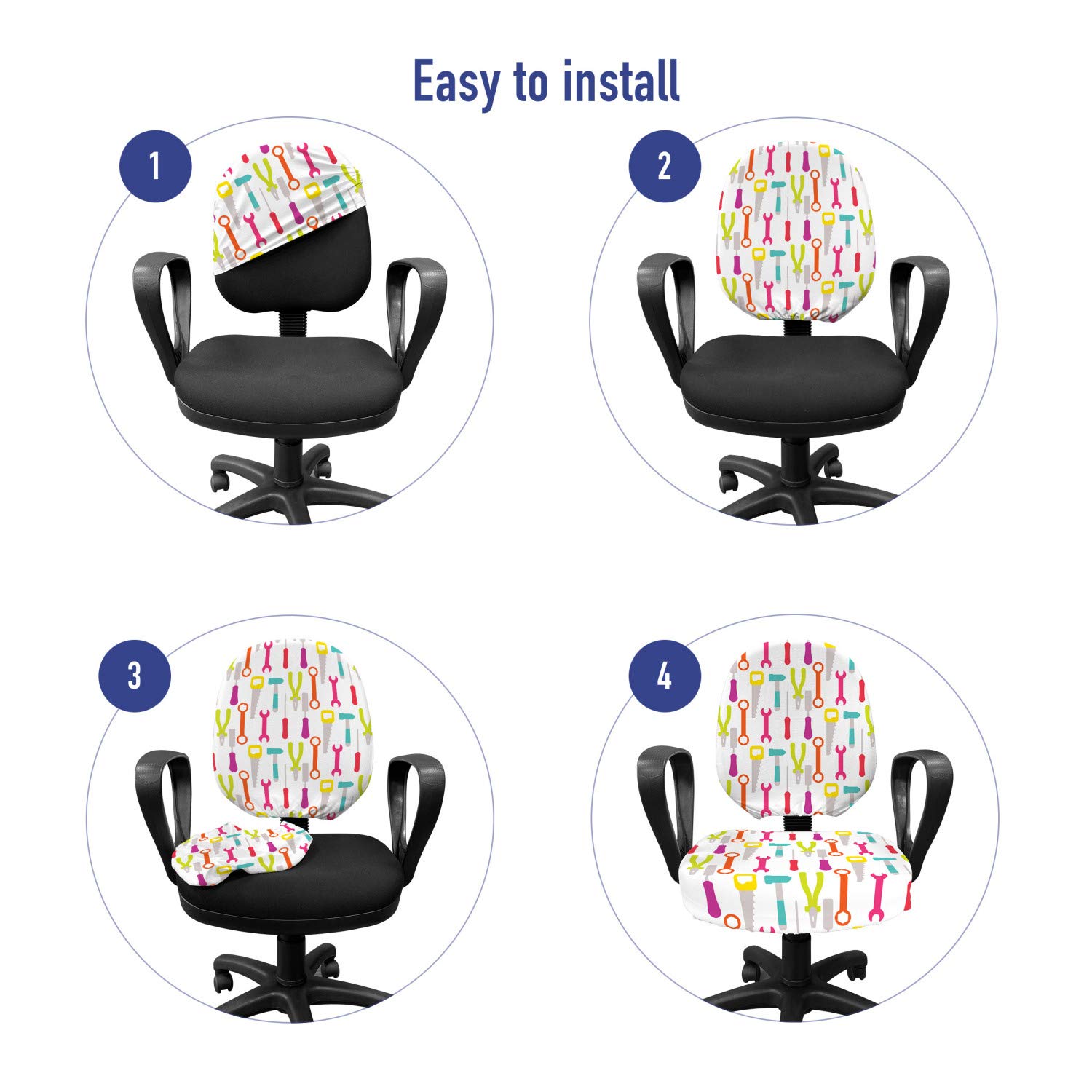 Ambesonne Colorful Office Chair Slipcover - Doodle Cartoon Design for Home & Office