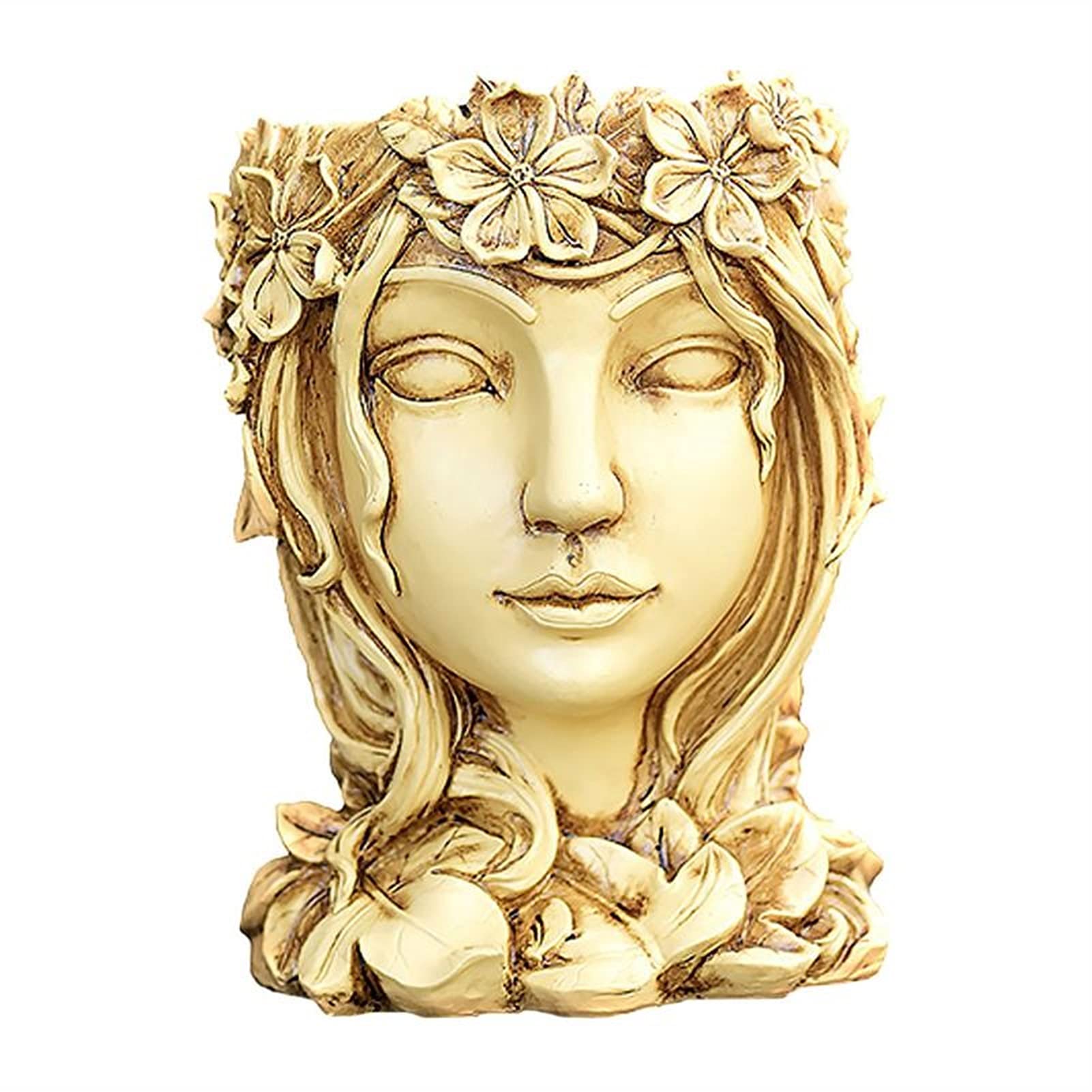 Resin Human Head Flower Pot - Girl Face Planter with Drain Hole for Home Plants, 15.8x14.5cm Desktop Decor (Yellow) | Perfect for Succulents, Small Flowers & Office Desk Decorations