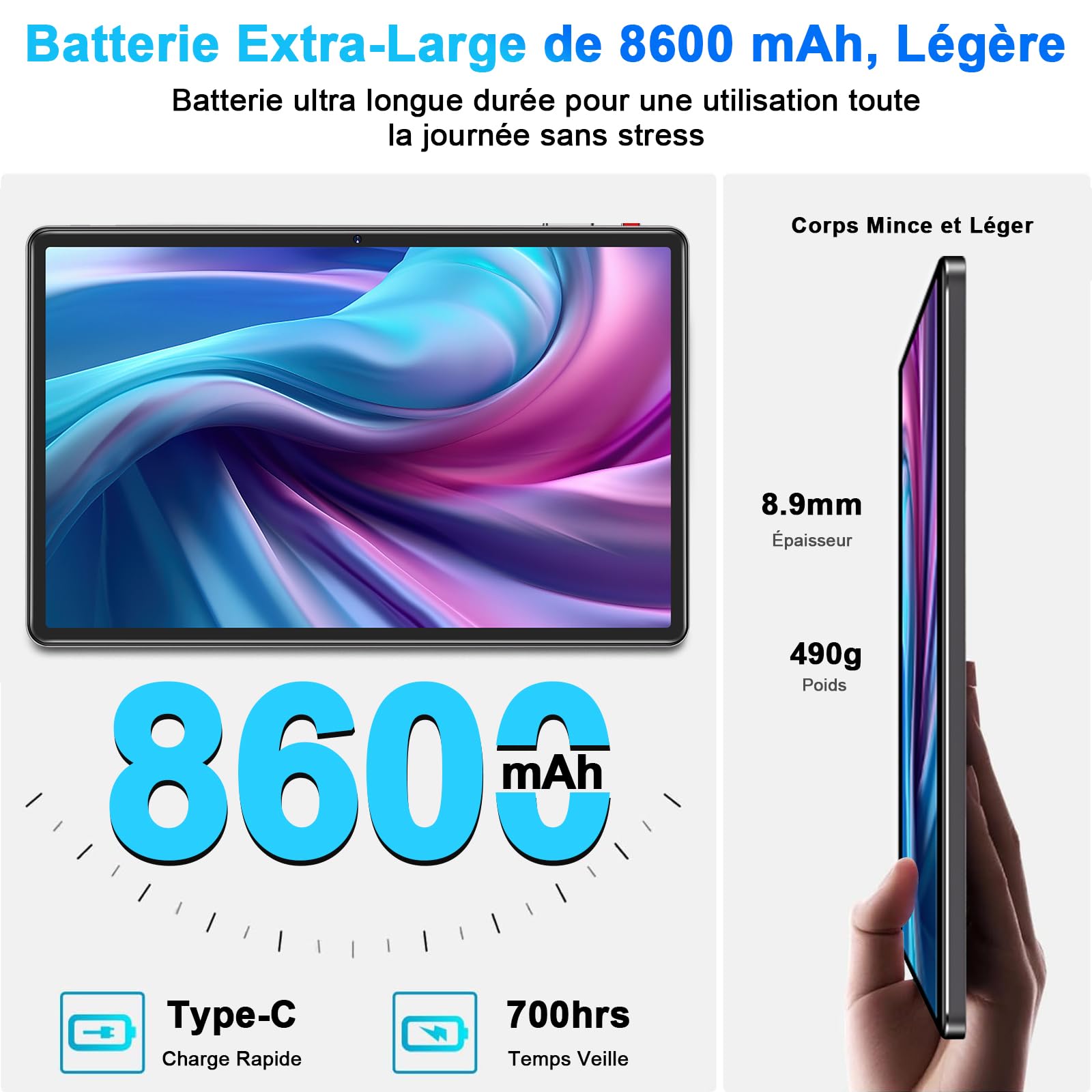 FACETEL 11 Inch Android 13 Tablet - 16GB RAM 256GB ROM (Expandable to 1TB) | 5G WiFi | Octa-Core Processor | 8600mAh Battery | 2000x1200 HD Display | 5MP+13MP Dual Camera - Includes Protective Case (Grey) - Perfect for Work, Study, Streaming & Gaming