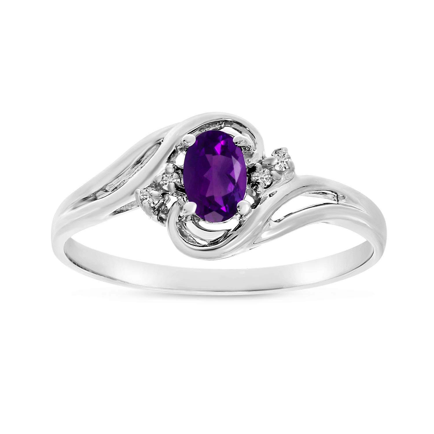 10K White Gold Oval Amethyst and Diamond Ring for Women - Elegant Purple Gemstone Engagement & Wedding Band - Perfect for Anniversary, Valentine's Day Gift