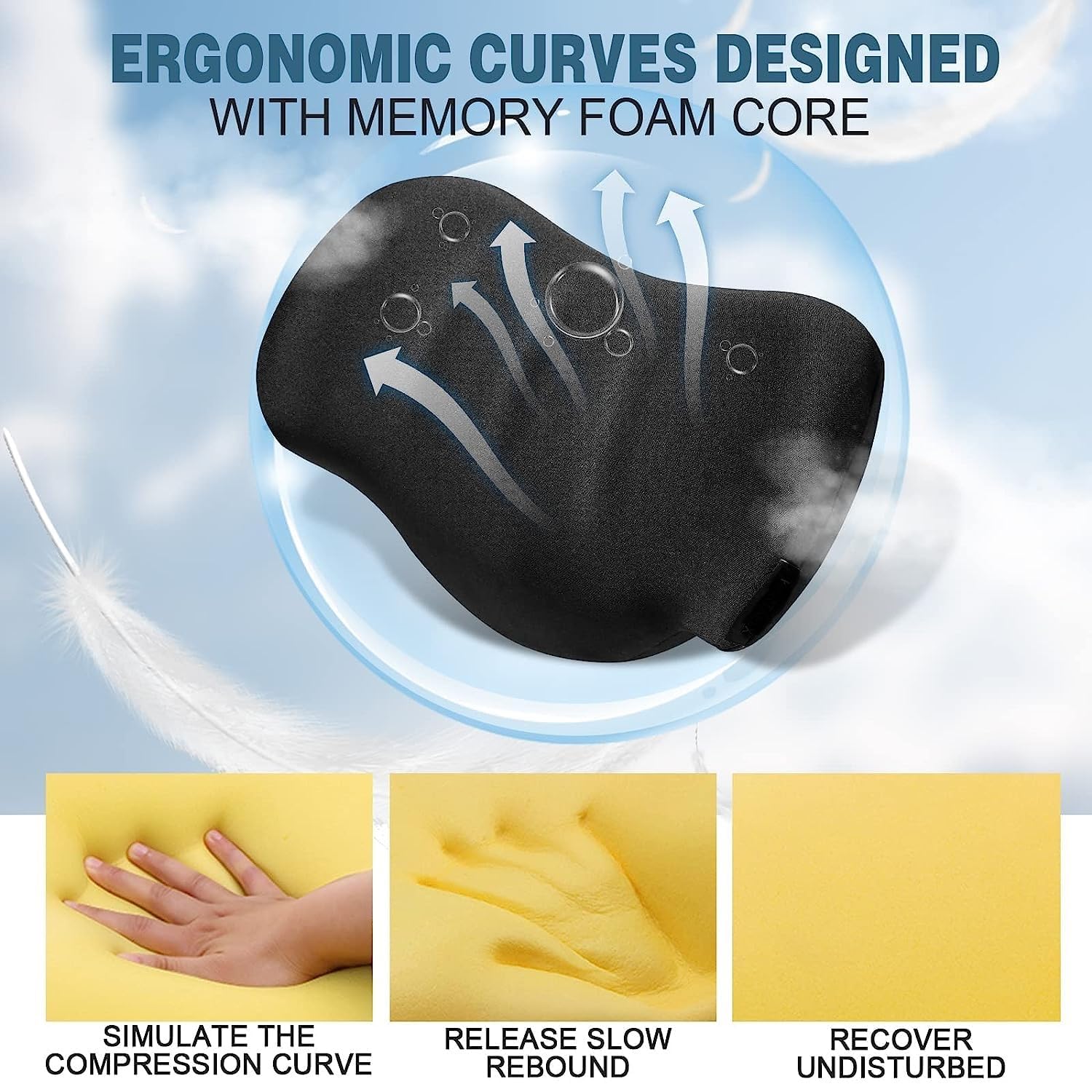 Memory Foam Car Neck Pillow for Neck & Cervical Support - Ergonomic Headrest Cushion Relieves Neck Pain - 12 x 8 x 5 Inch (Black, Pack of 1) - Perfect for Long Drives, Road Trips & Commuting