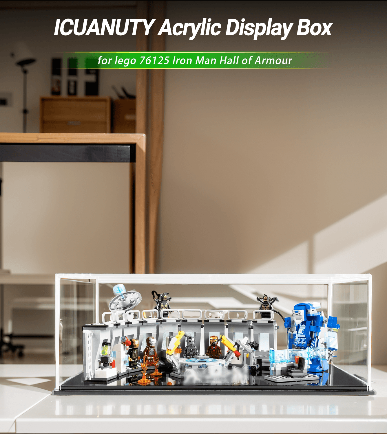 Lego Marvel Iron Man Hall of Armour 76125 Display Case - Premium Acrylic Showcase for Collectible Minifigures | Perfect for Home Decor, Office Display & Gift Giving