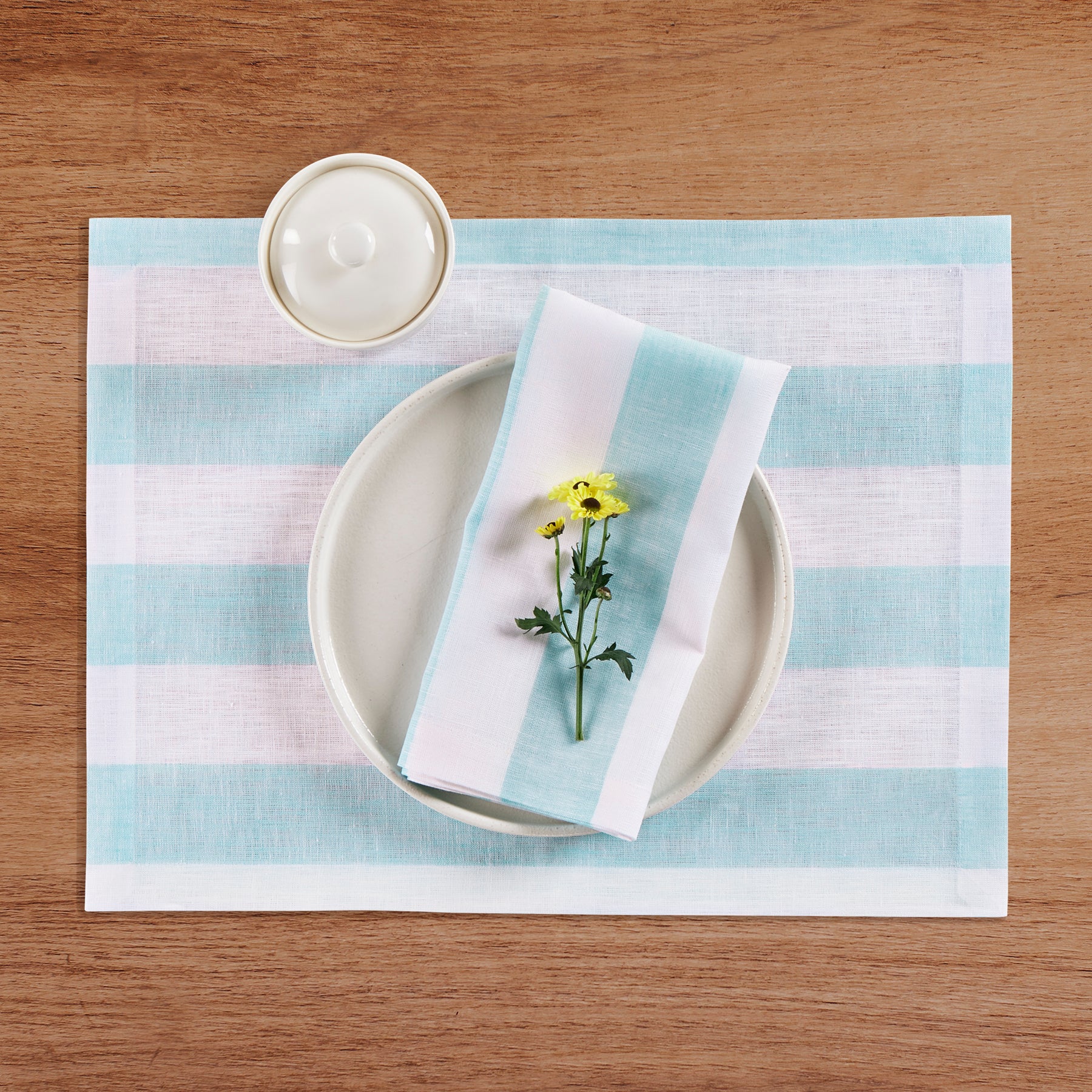 Premium Cabana Stripe Cotton Placemats Set of 4 - Waterproof & Washable Table Mats for Dining, Kitchen, and Outdoor Patio Decor