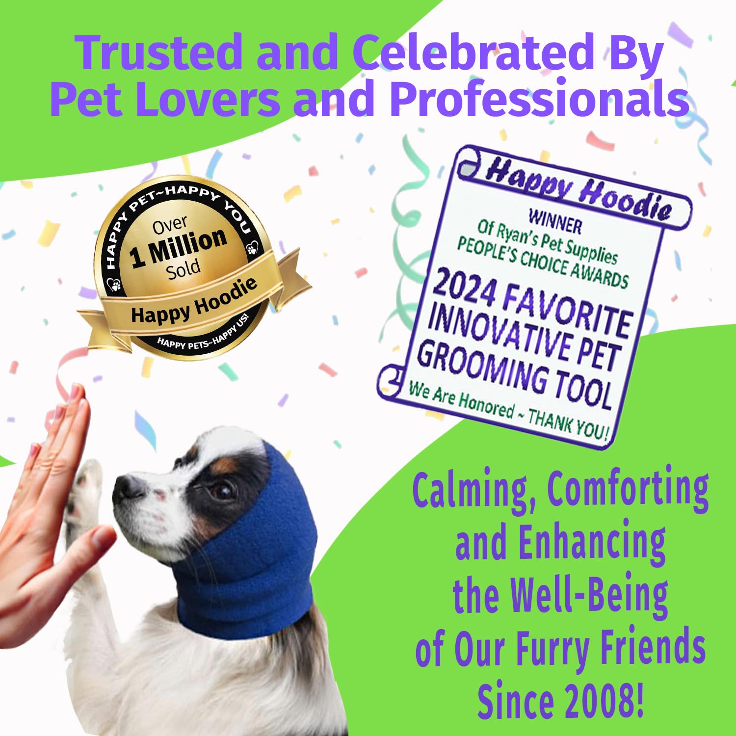 Happy Hoodie The Original Calming Band for Dogs & Cats - Anxiety Relief & Noise Canceling for Fireworks, Thunderstorms, Grooming - Dog Calming Aid Since 2008 (X-Large, Blue) - Perfect for Vet Visits, Travel & Stressful Situations