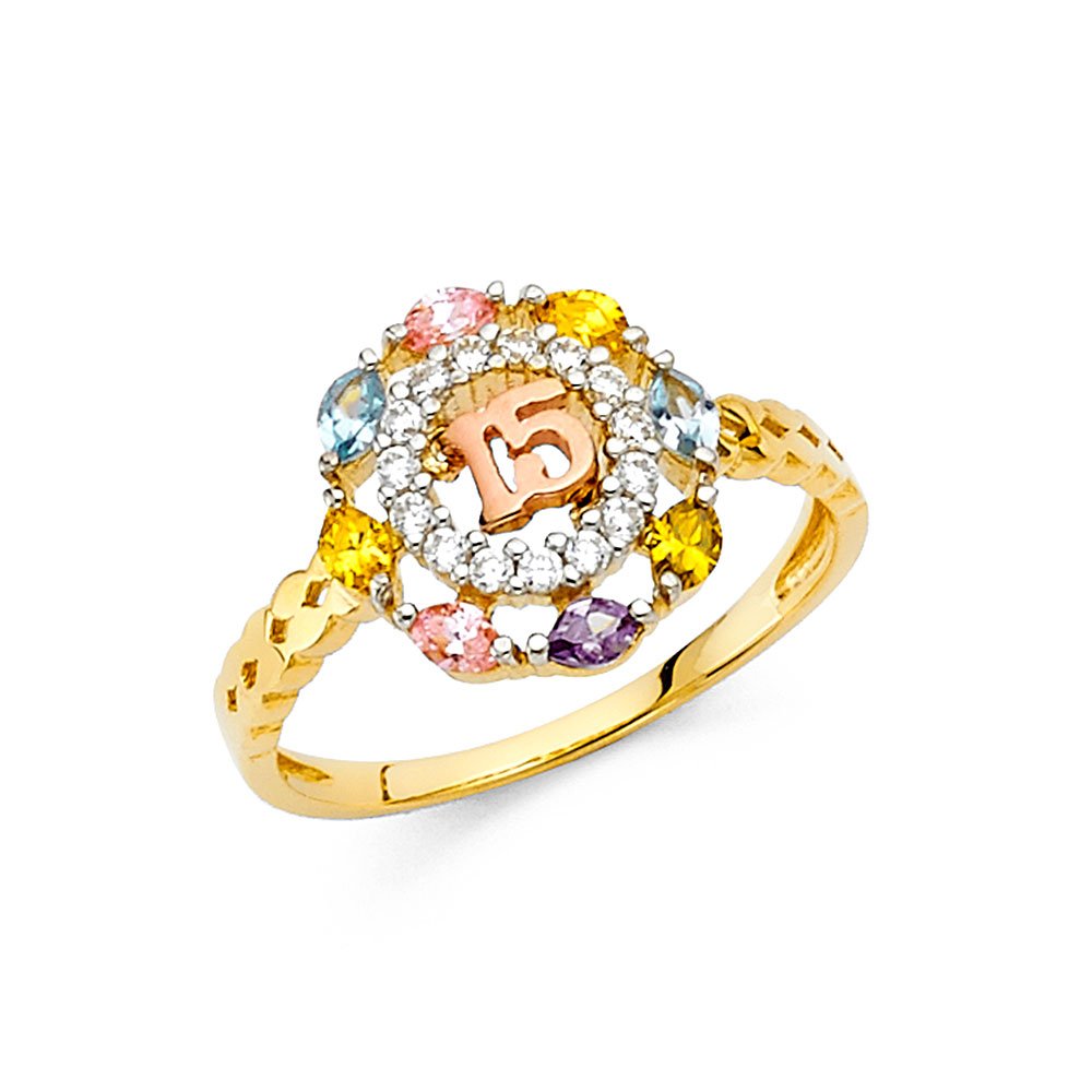 14K Yellow Gold Cubic Zirconia (CZ) Fashion Ring - Perfect for 15th Birthday, Quinceañera, Anniversary & Special Occasions | Elegant Jewelry Gift for Women & Teens