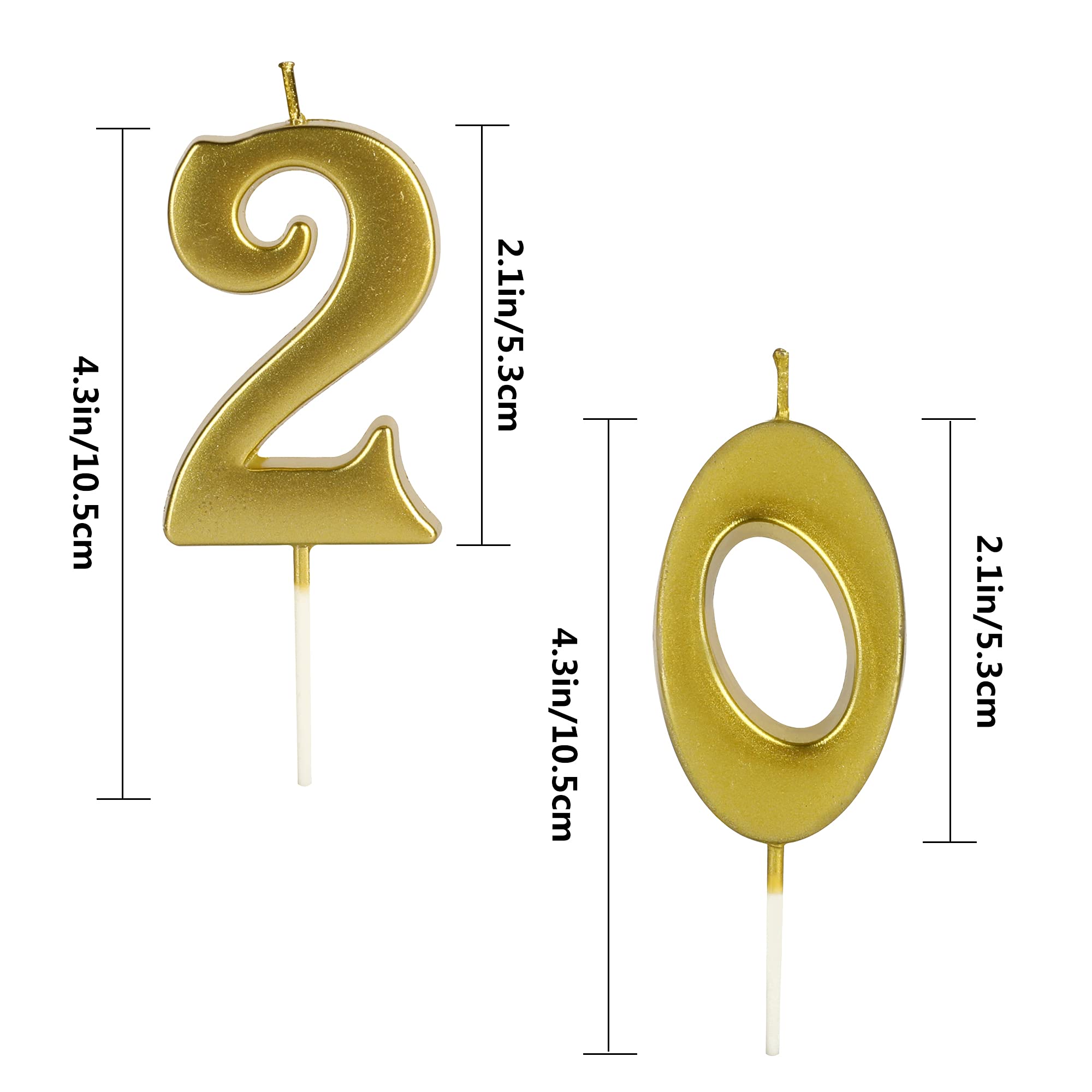 Gold Number 20 Birthday Candles for Cake - Sparkling 20th Anniversary Glitter Candles for Women, Men & Kids - Perfect for Birthday Cakes, Party Decorations & Milestone Celebrations