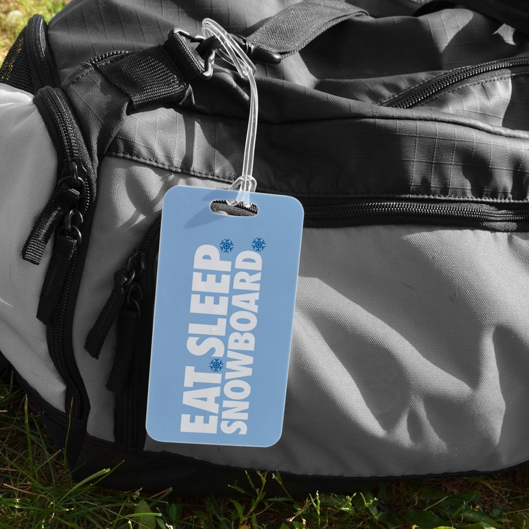 Custom Snowboard Luggage Tag - Eat Sleep Snowboard Design with Personal Info Space - Large Light Blue Bag Tag for Ski Trips & Winter Travel Accessories
