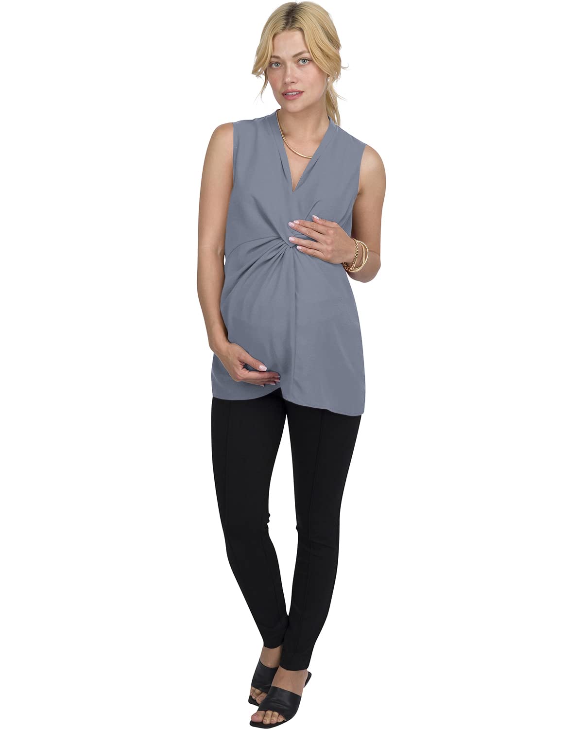 Women's Sleeveless Front-Knot Maternity Top - Lightweight Nursing Work Shirt for Office & Pregnancy - Perfect for Professional Moms & Expecting Women at Work