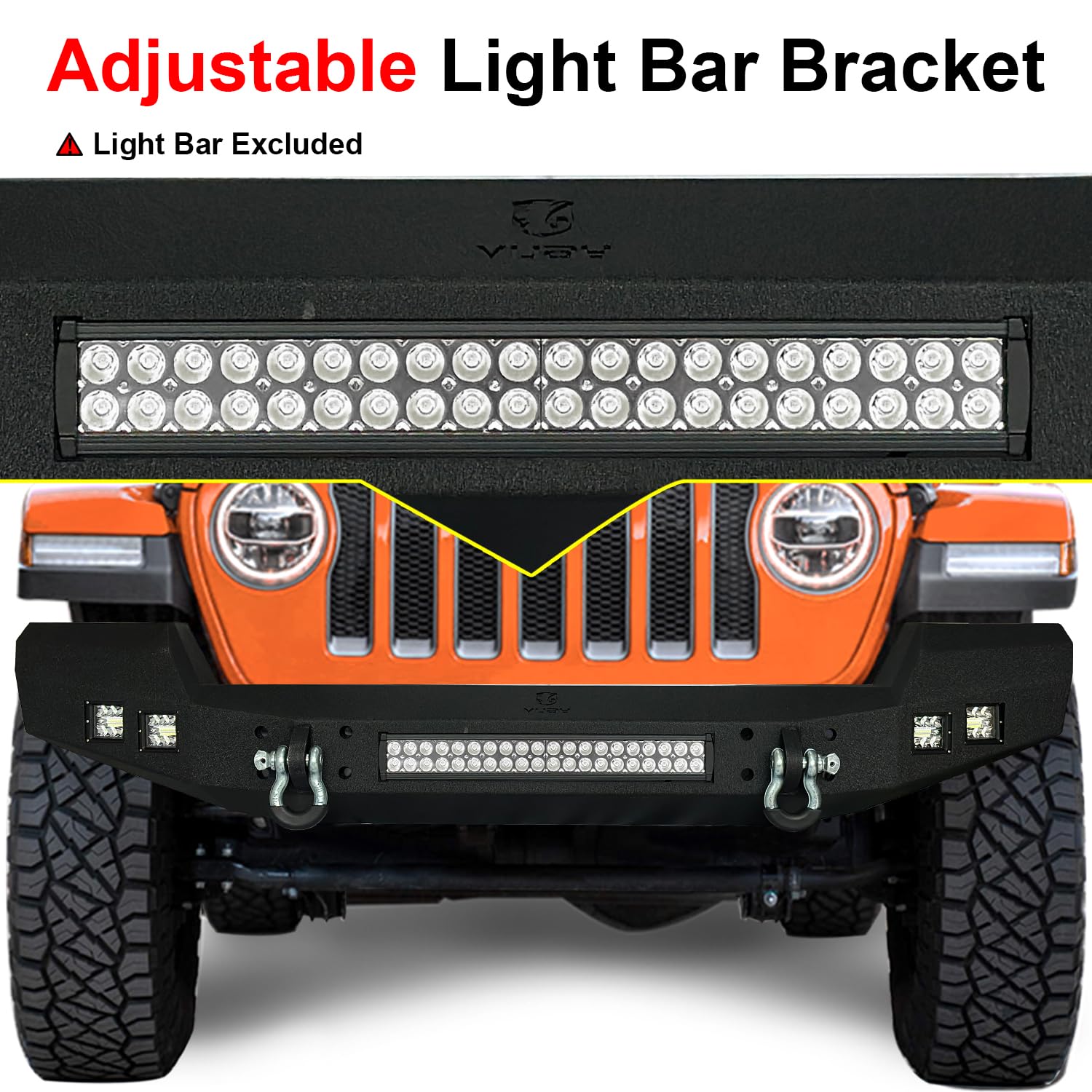 2007-2025 Jeep Wrangler JK/JKU/JL/JLU & 2020-2025 Gladiator JT Truck Front Bumper - Textured Black with 5 Aluminum LED Lights & 2 Heavy-Duty 4.75T D-Rings | Off-Road Protection & Adventure-Ready Accessory