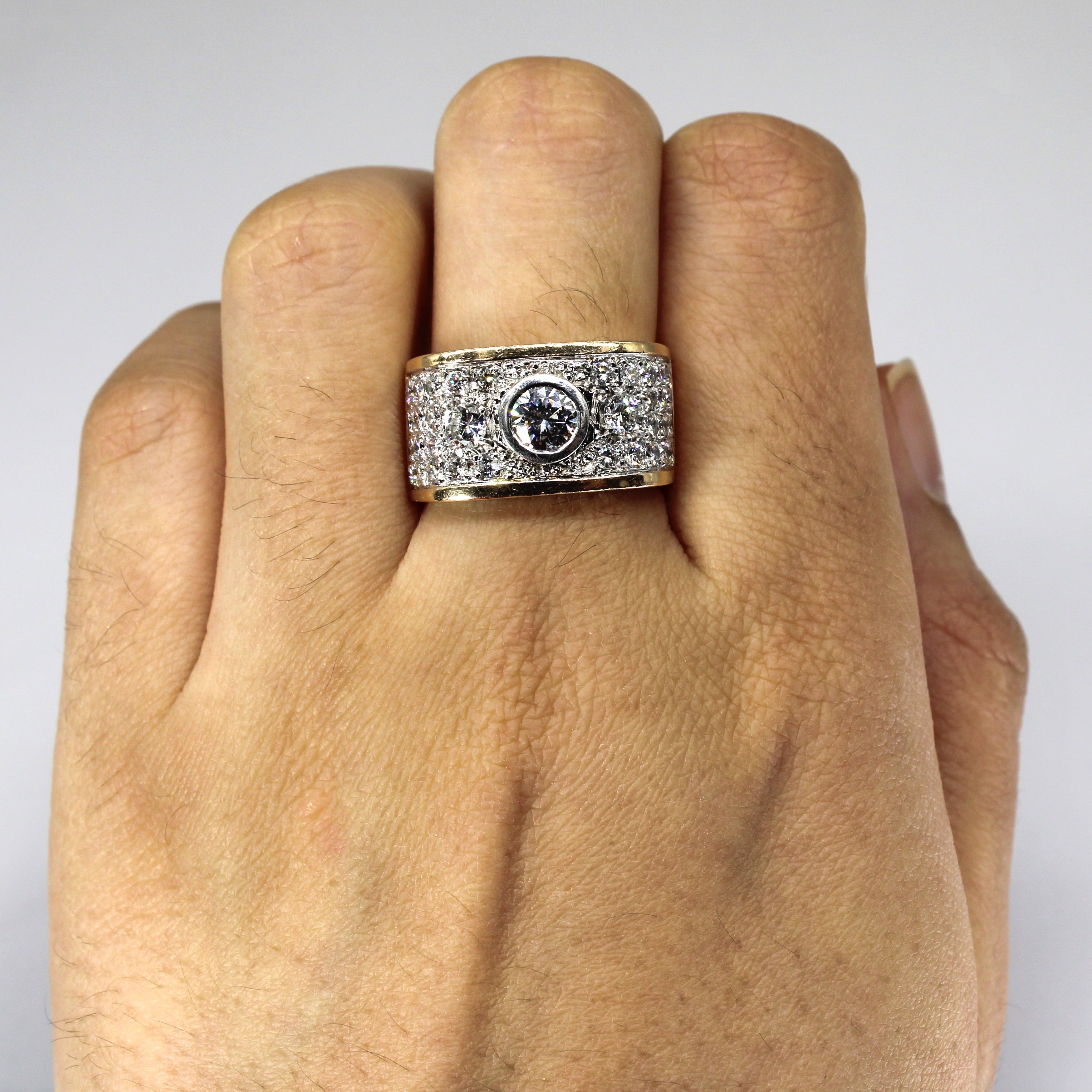 1.88ctw VS2 G/H Bezel Diamond Wide Gold Ring - Size 8.75 | Elegant Wedding Band, Anniversary Gift, or Everyday Luxury Jewelry for Women