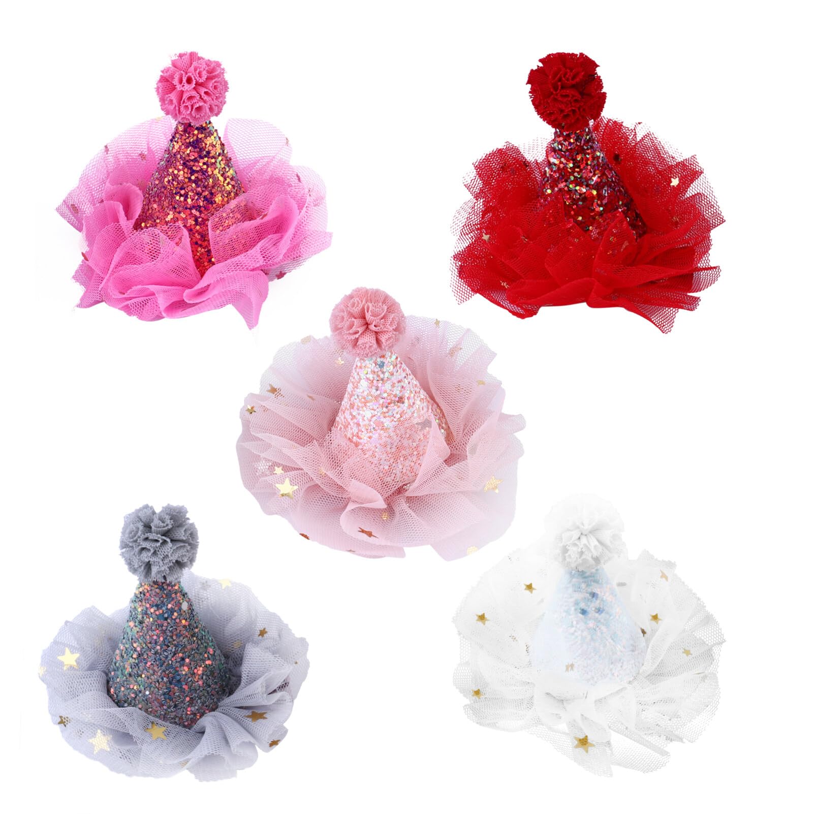 Uonlytech 5pcs Merry Christmas Hair Clips - Sparkling Santa Hat Barrettes for Girls, Holiday Hair Accessories for Christmas & Birthday Parties (Great for Xmas Photos, School Events & Festive Gatherings)