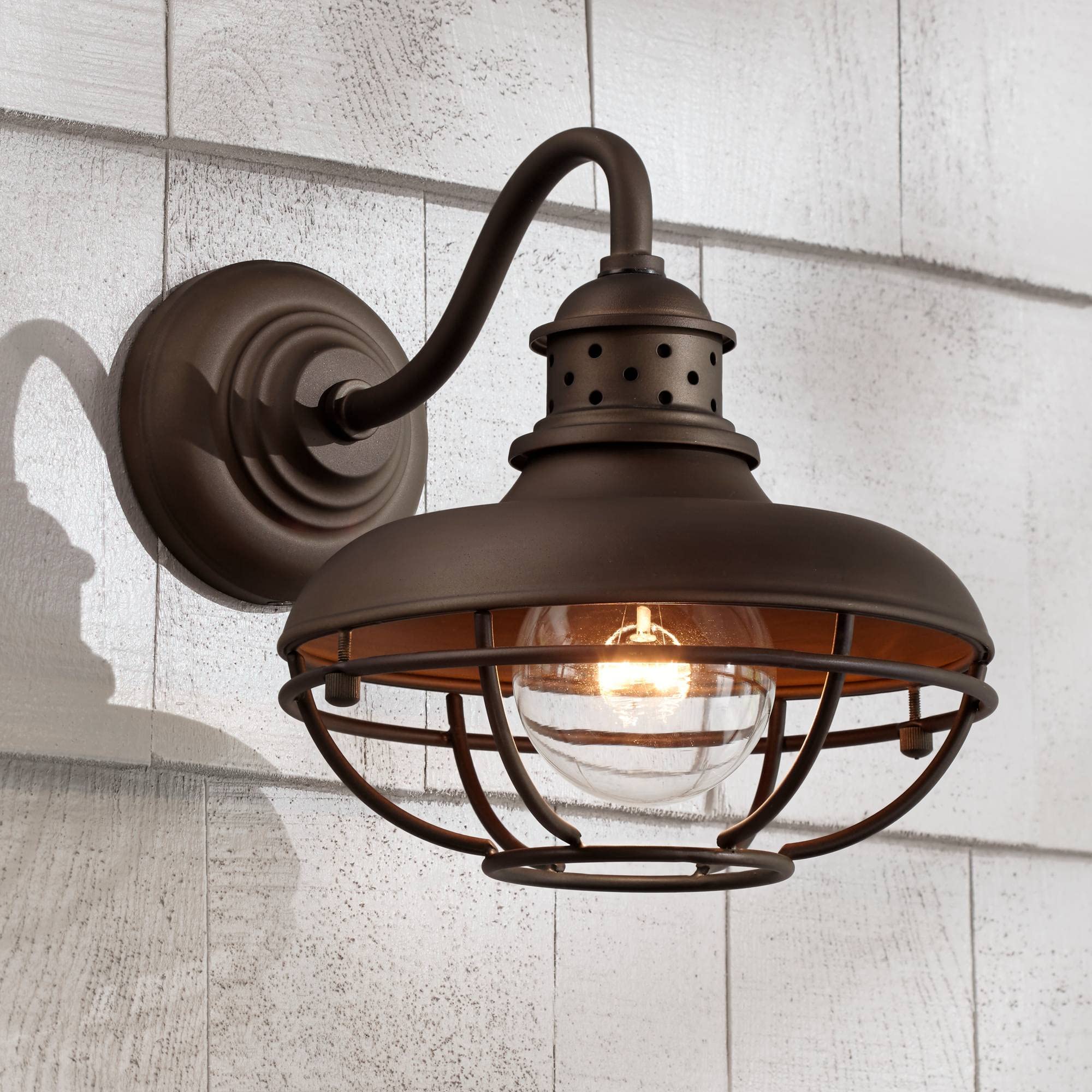 Franklin Iron Works Rustic Farmhouse Outdoor Barn Lights - Set of 2, Oil Rubbed Bronze Gooseneck Wall Sconces, 9