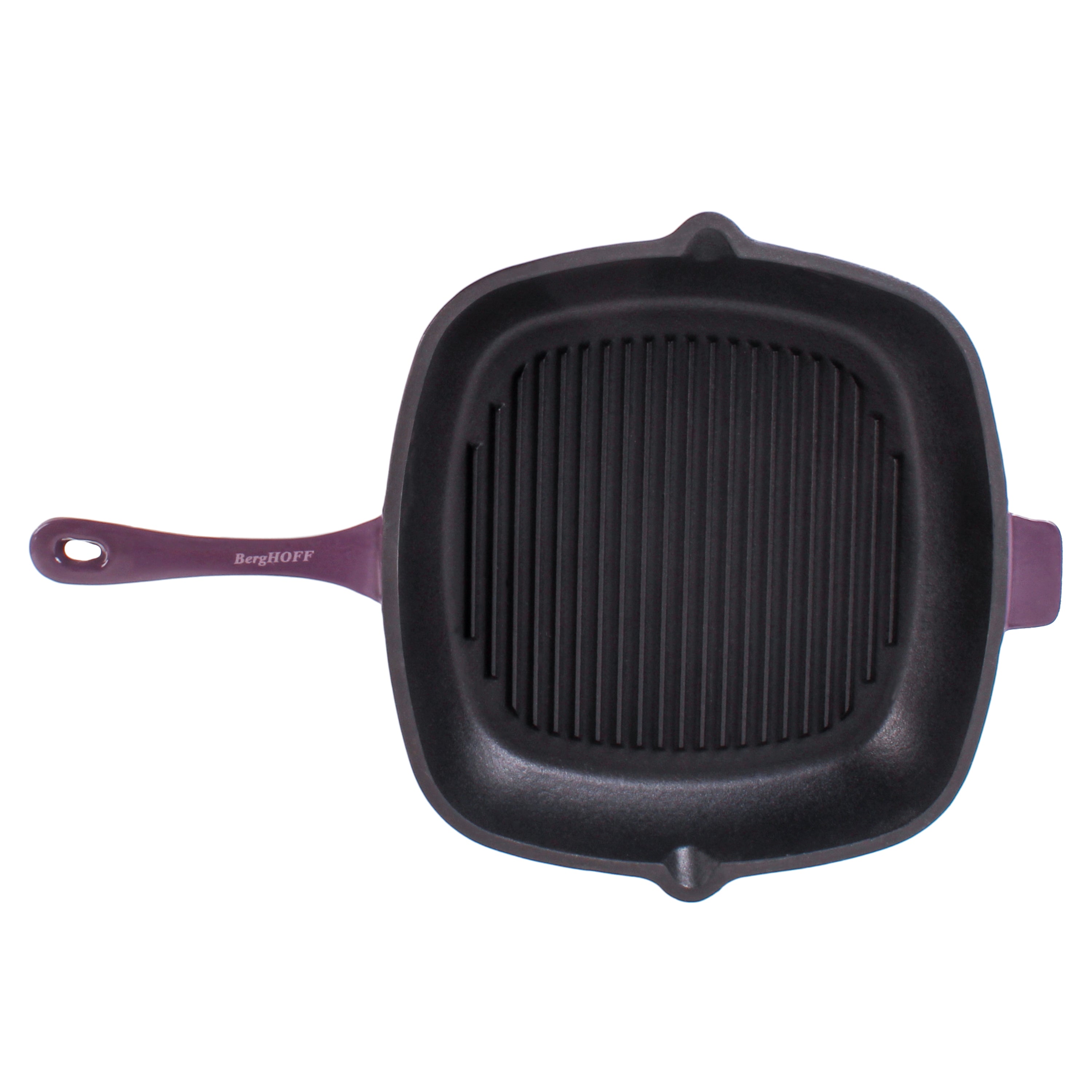 BergHOFF Neo Cast Iron Square Grill Pan 11 Inch - Purple Nonstick Grill Pan for Stovetop & Oven - Perfect for Grilling Steaks, Burgers & Vegetables - Durable Cast Iron Cookware for Home & Outdoor Cooking