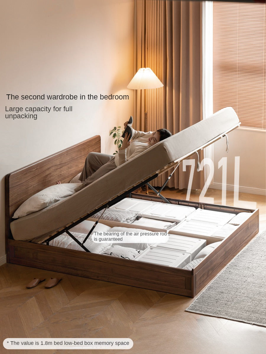 Premium Black Walnut & Oak Solid Wood Bed Frame - Modern Platform Bed for Master Bedroom, Guest Room, or Dormitory