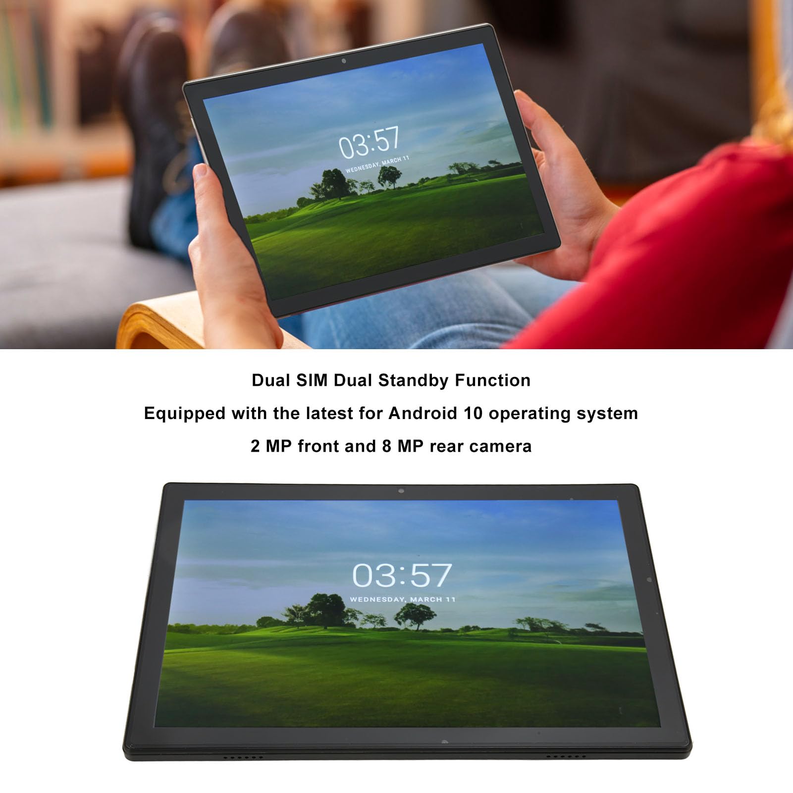 DAUZ 10.1 Inch Android Tablet with 6GB RAM 64GB Storage, 2MP Front Camera - Portable Black Tablet for Work, Study & Entertainment