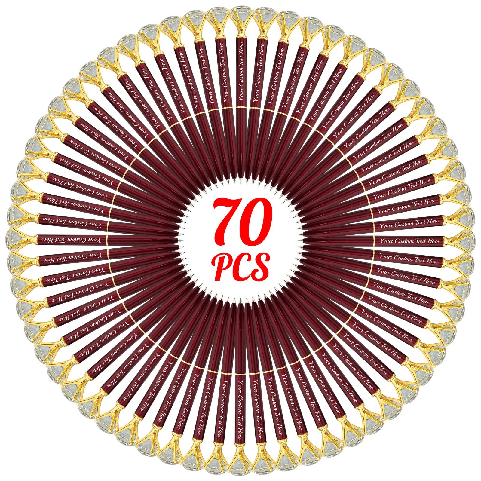 70 PCS Diamond Ballpoint Pens with Crystal - Personalized Bulk Pens with Free Name Engraving, Custom Wine Red Ink Stylus - Perfect Gift for Women, Girls, Weddings & Birthdays - Elegant Writing for Office, School & Special Occasions